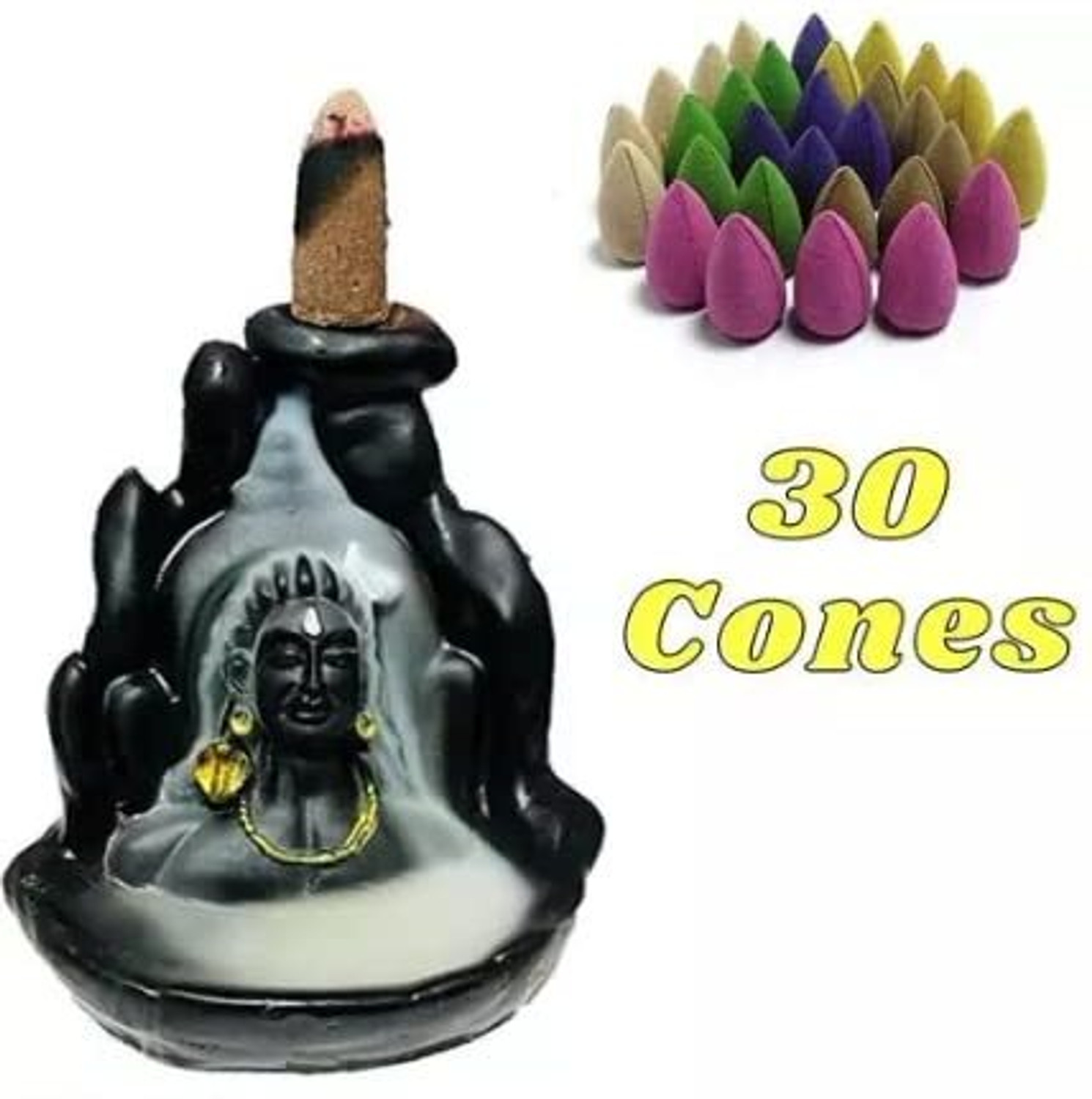 Image of BZILO Adiyogi Shiv Backflow Incense Burner with 30 Cones Best for Gifting M 197 N /A (30 Units, Set of 1)