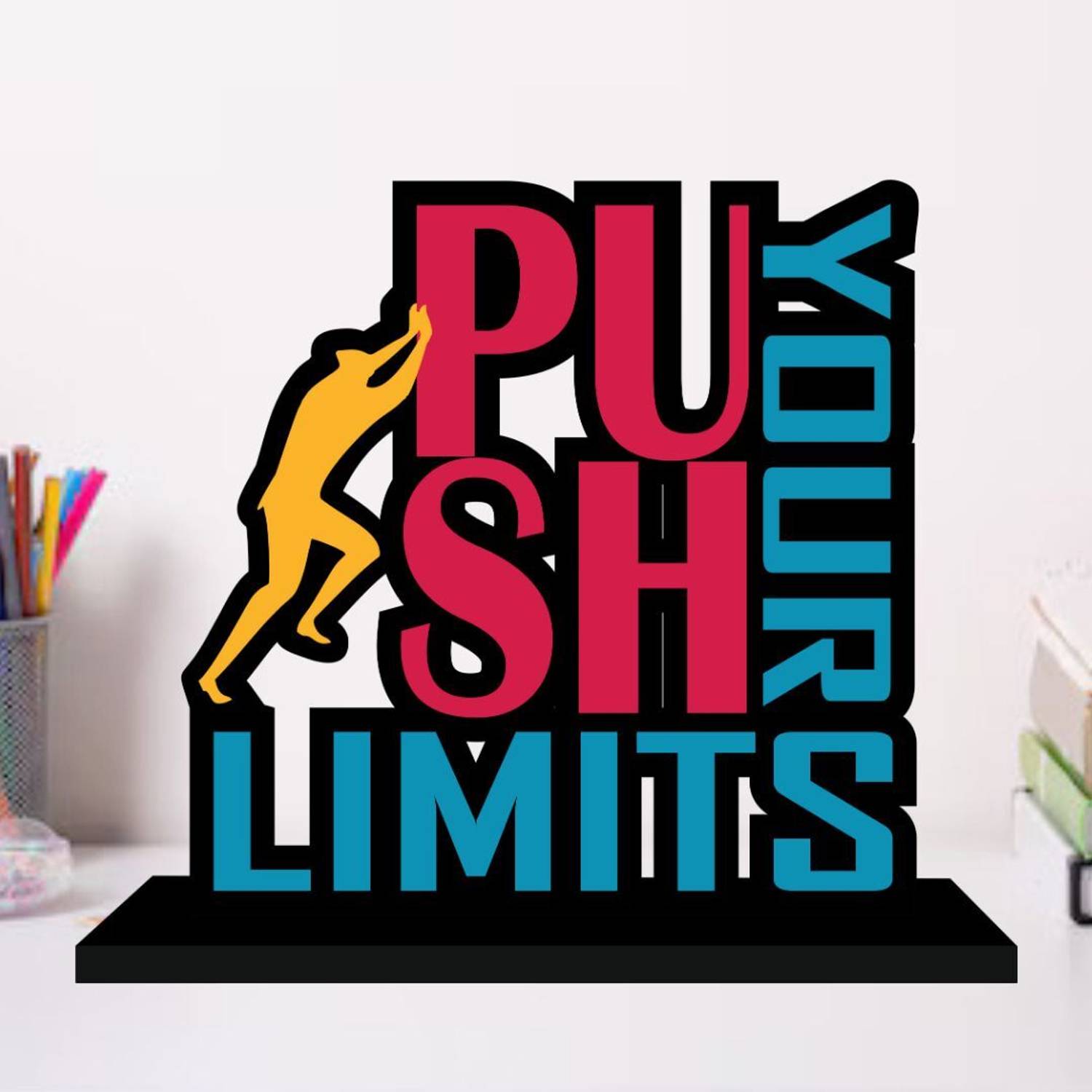Apnagift Push Your Limits Motivational Quote Table Decor For Office Desk Decorative Showpiece - 16 cm