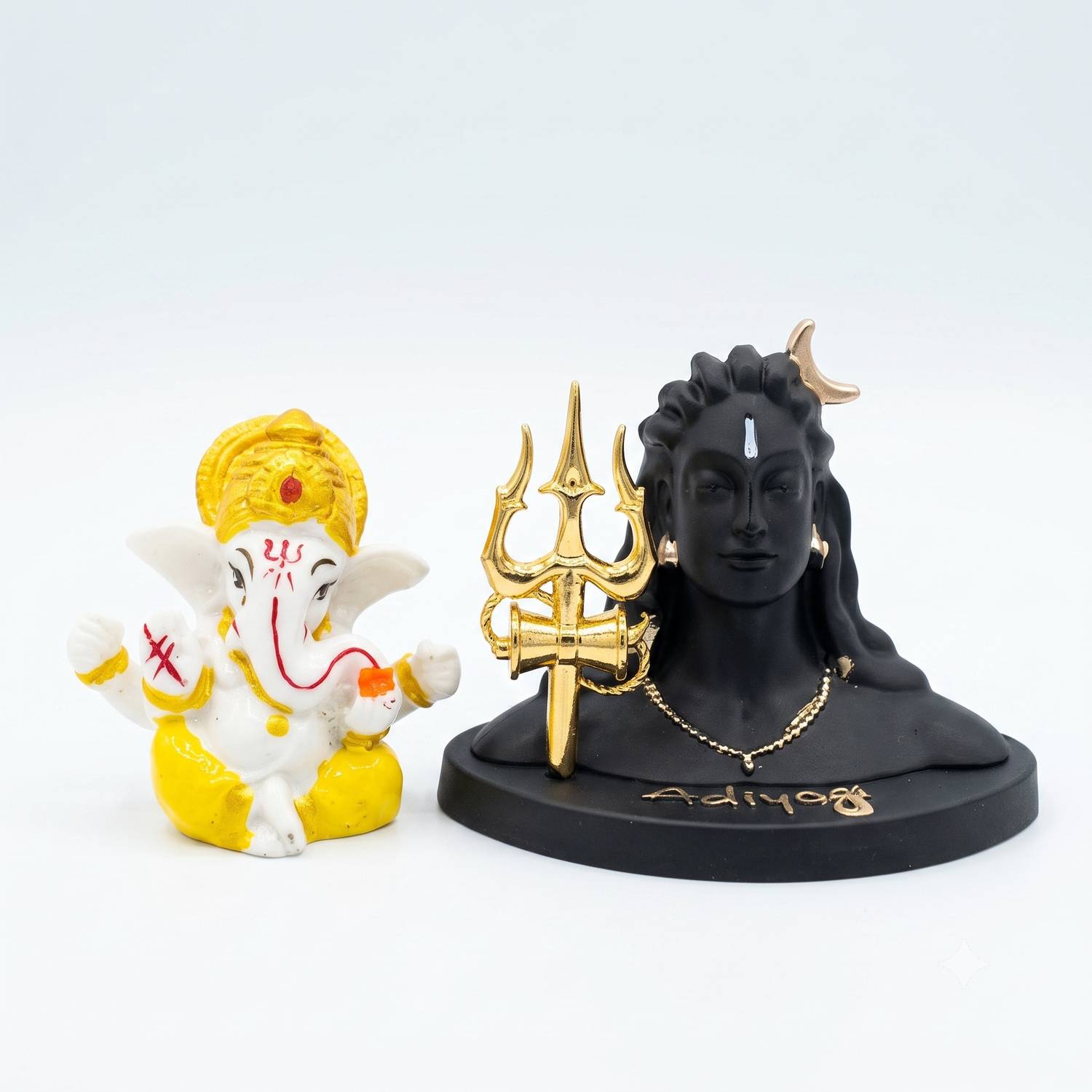 IDOLCRAFT Shiva Idol & Ganesh Ji Idol Set for Car Dashboard, Home Mandir Decor Decorative Showpiece - 11 cm