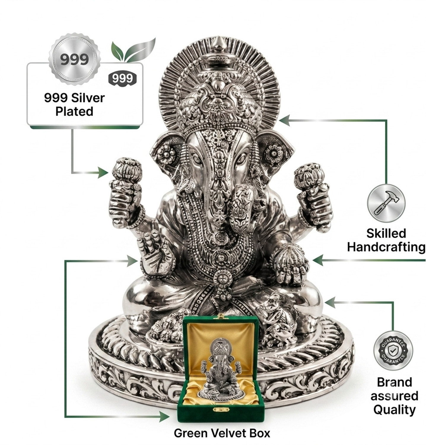 Image of AURASIL Ganpati Bappa Figurine for Ganesh Chaturthi & Diwali Decorative Showpiece - 10 cm