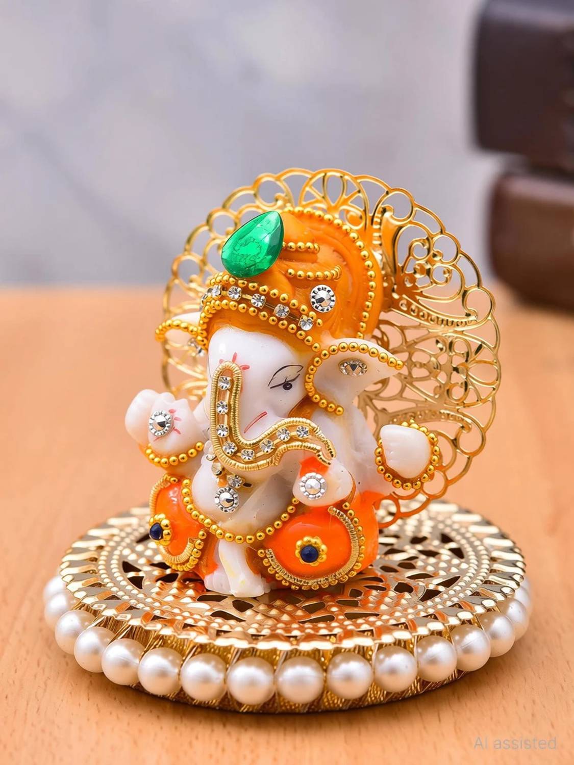 UniqueArt Lord Ganesha Idol Figurine Showpiece Hindu Polyresin Car Dashboard Decorative Showpiece  -  8.75 cm