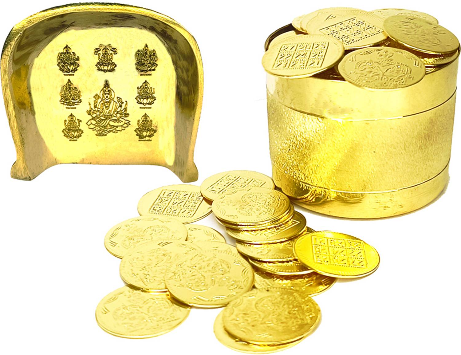 ATMDU Ayyappan Traders Lakshmi Kubera Padi with 12_Coins and Astalaskshmi Muram Set Decorative Showpiece  -  7 cm