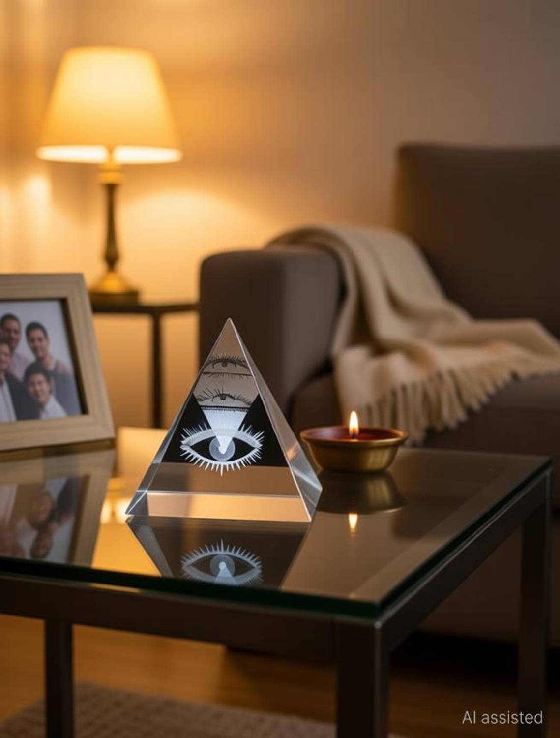 BHAGYA G MahaLaxmi Crystal Pyramid with Shree Yantra Energy Vastu Pyramid for Home Office Decorative Showpiece - 8 cm