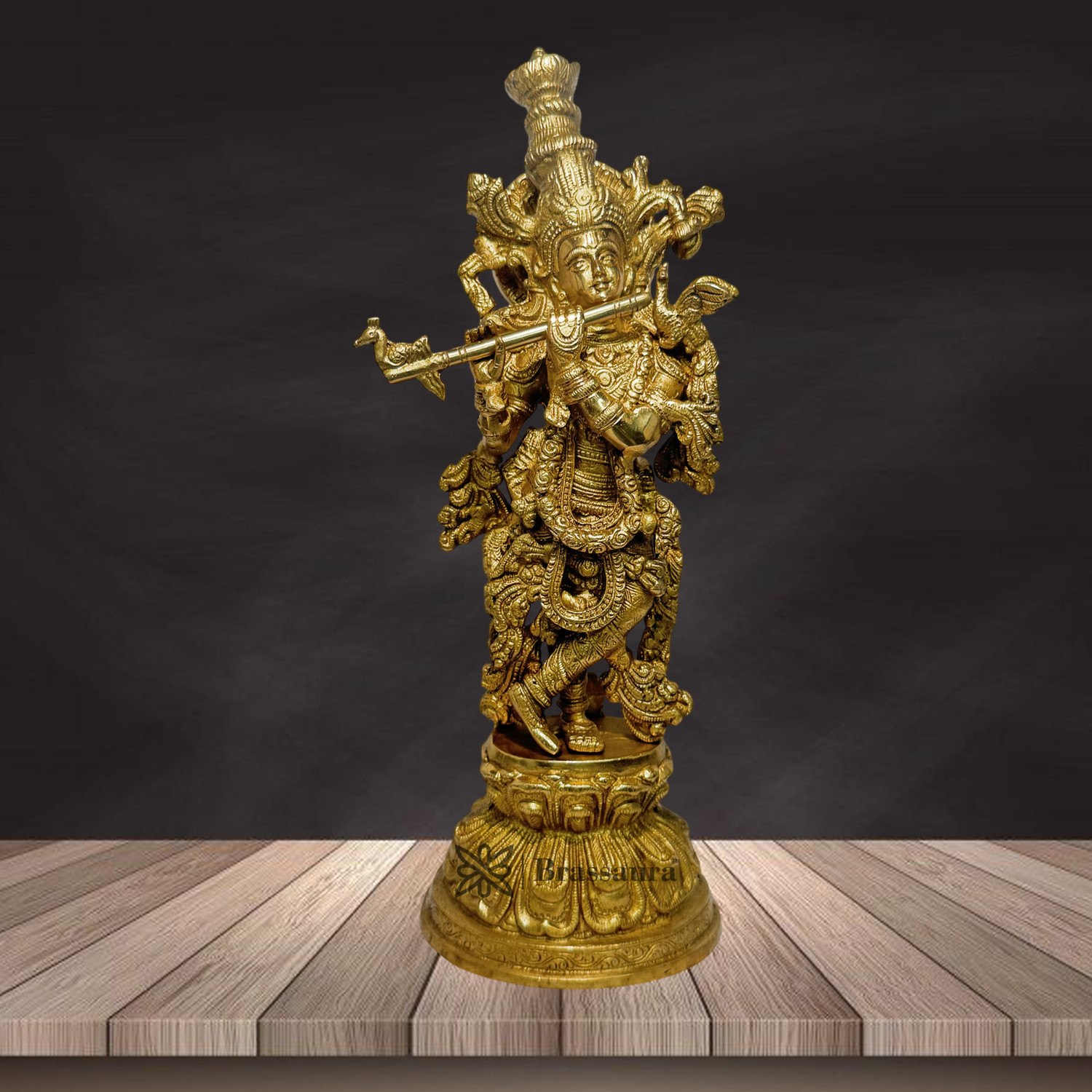Image of BrassAura lord Murli Manohar Krishna Brass Statue Murti 4.7 Kg Decorative Showpiece - 38.1 cm