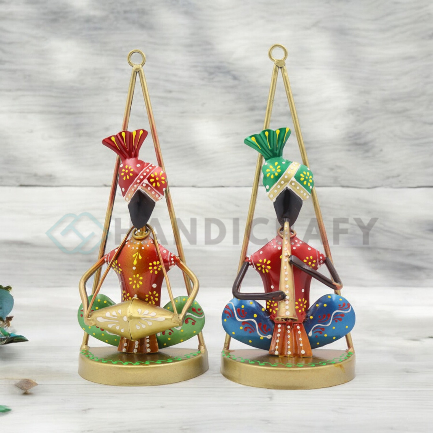 Image of Handicrafy Metal Rajasthani Hanging Musician Pair Decorative Showpiece - 25 cm