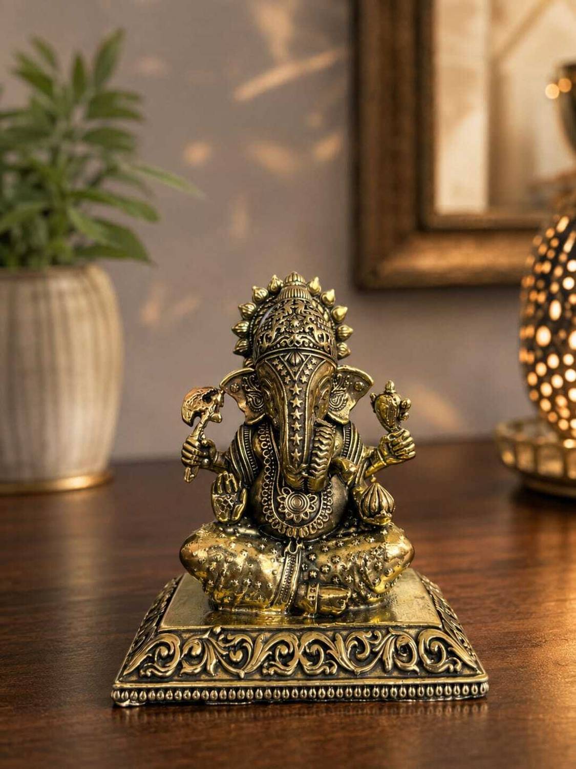 Pooja Silver Art Brass Ganesh Idol | Spiritual for Home,Temple & Car Decor Decorative Showpiece - 8 cm