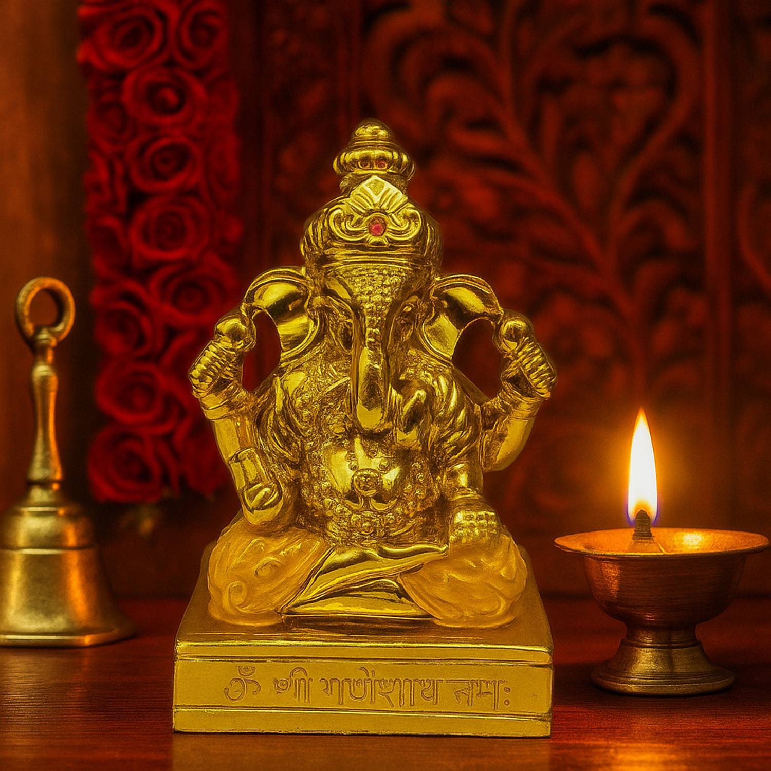 shyam lalla handicraft “Shree Ganpati Gold Plated Idol for Home, Office & Car Dashboard” Decorative Showpiece - 7.5 cm