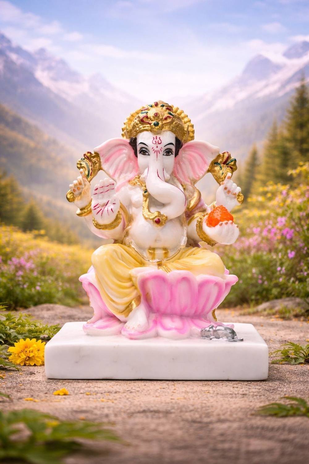 Devayam Shree Ganesh Ji | Marble Powder Murti for Home Mandir & Office | Height-17 cm, Decorative Showpiece - 17 cm
