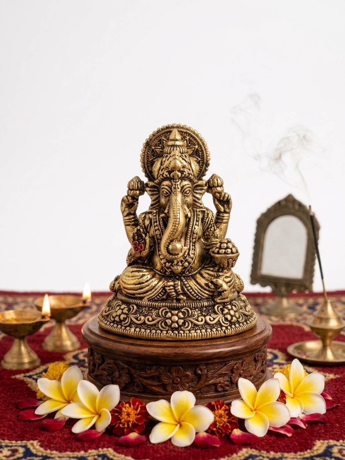 kingsman Brass Ganesha Statue Elegant and Sacred Temple Decor | Decorative Idol - 4cm Decorative Showpiece - 4 cm