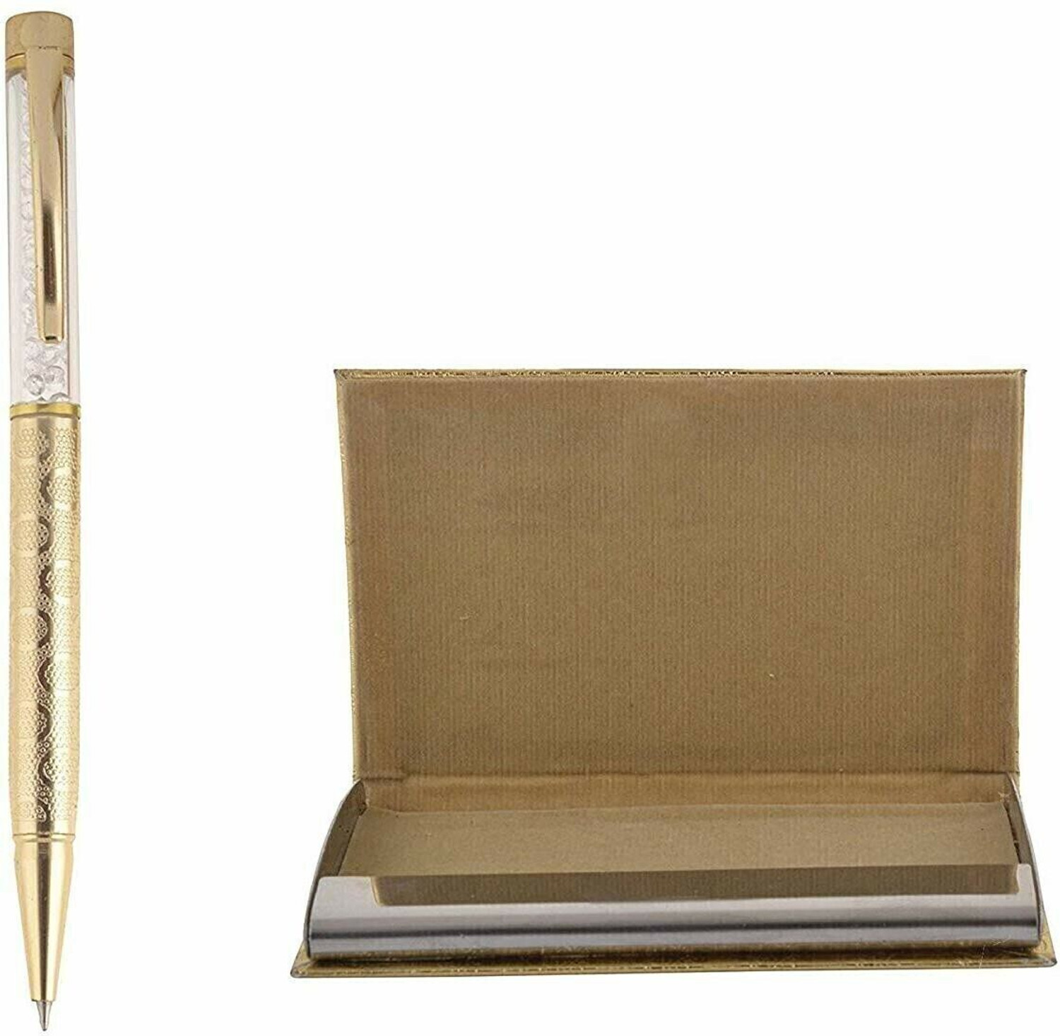 Image of INTERNATIONAL GIFT Gold Plated Pen, Card Holder & Key Chain With Ganesh Face Idol | Gift Box Decorative Showpiece - 12 cm
