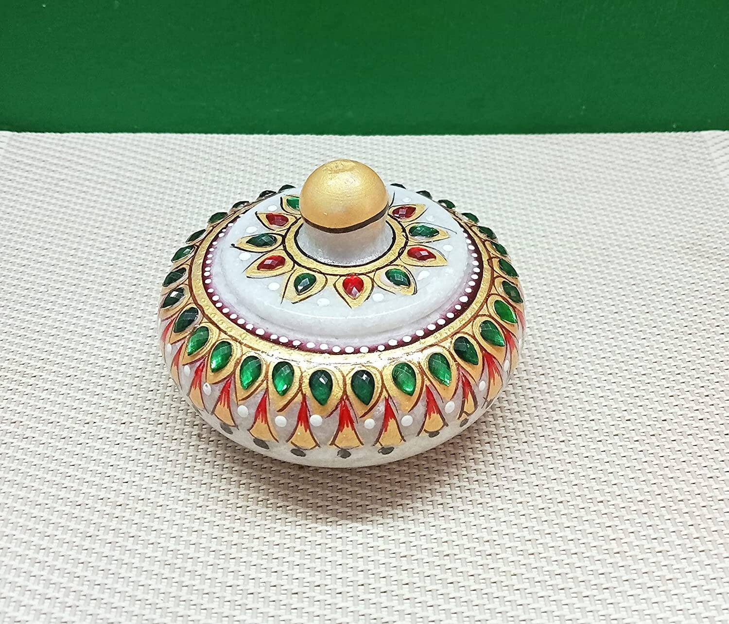 Ajmera Sales Marble Made, Amazing Look , Kumkum Box , Sindoor Dibbi Decorative Showpiece - 4.4 cm