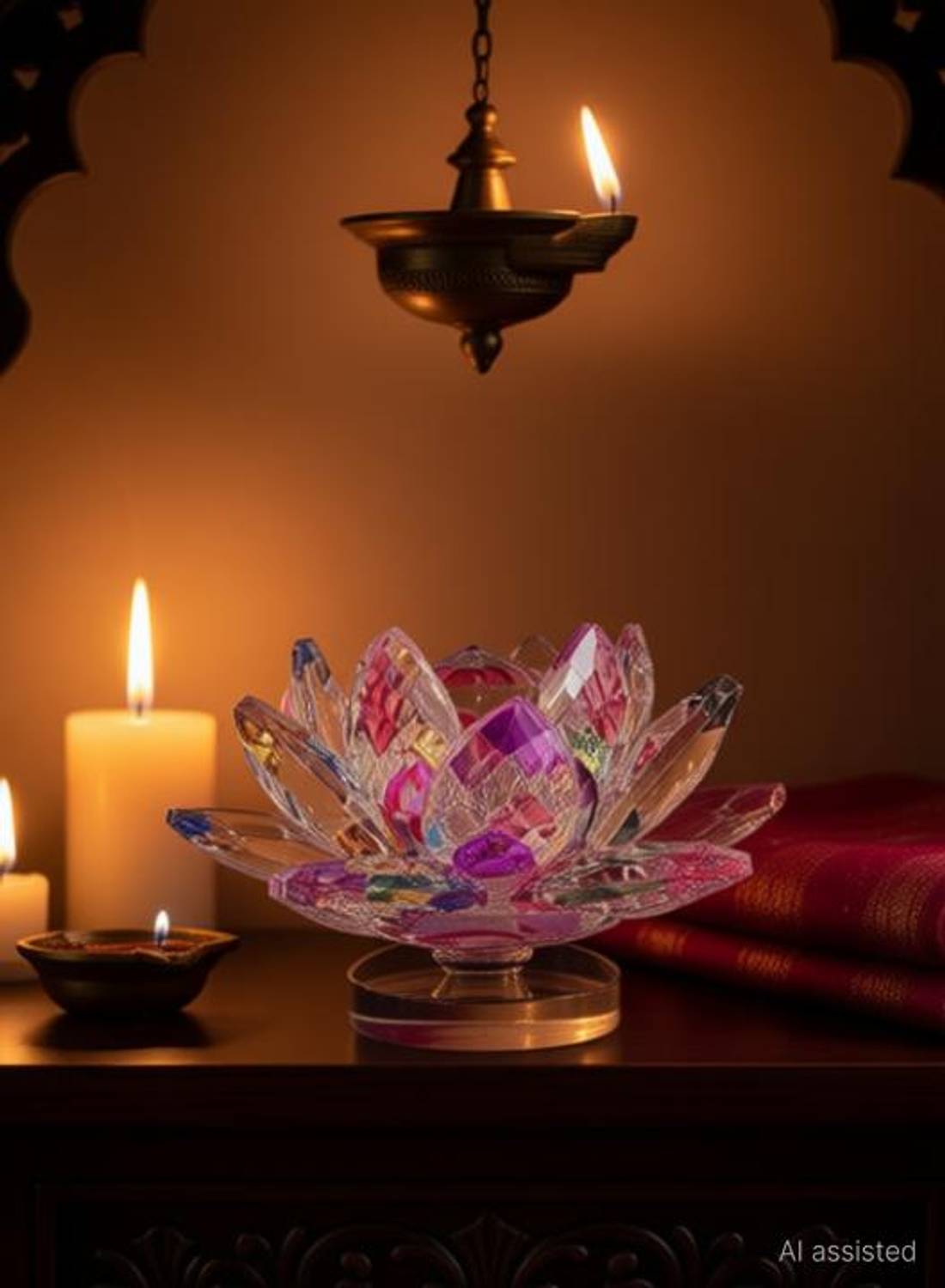 ASTROTALKS Feng Shui Crystal Lotus Flower Vastu Transparent Flowers for Positive Energy Decorative Showpiece - 6 cm