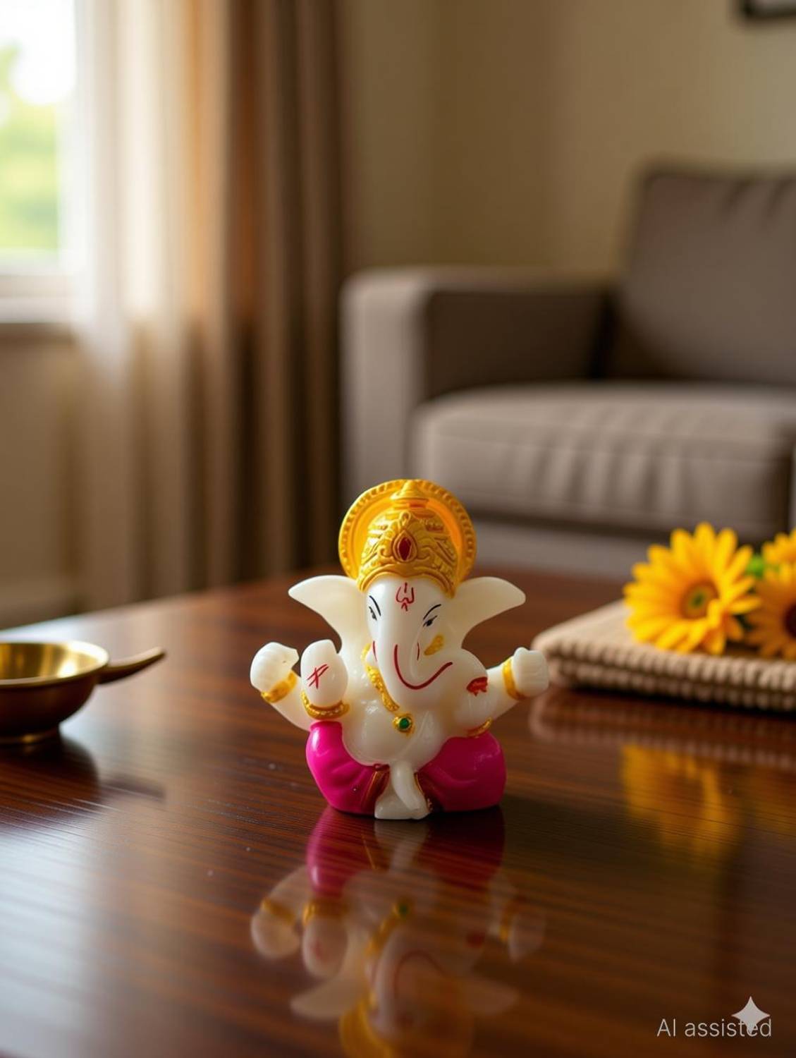 ArteVatika Marble Mini Ganpati Murti with Golden Mukut Statue for Home, Office & Gift Decorative Showpiece - 5 cm