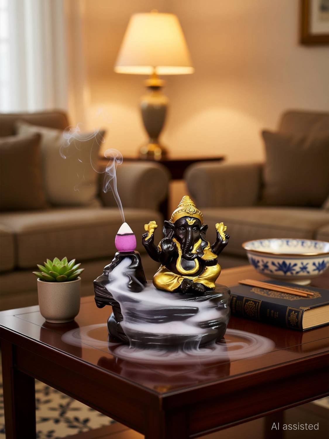 Beckonventure Handicrafted Smoke Ganesha Water Fountain Backflow incense burner with 10 Smoke Backflow Incense Cone in Incense Sticks for home Smoke ganesh in Religious Idols|smoke fountain| smoke ganesha |Lord Ganesha Idols for home decor|table decoration items|Ganesha Statue|statue for car|statue of gods|statue for home|Ganesha idol for gifts, home & Showpiece & Figurnies|ganesh Murti| ganeshjimurti |handicraftitems|decorativeitems|Showpiece gift sets| Showpiece & Figurnies|Showpieces in home| Decorative Showpiece - 12 cm