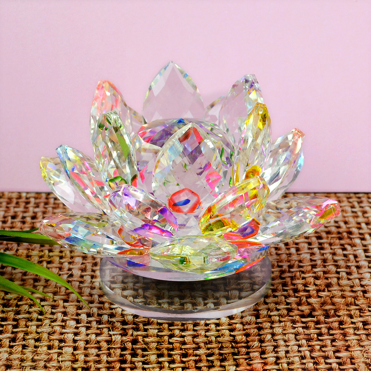Image of CRYSTU Vastu Lotus Feng Shui Lotus Transparent Crystal Lotus For Positive Energy 40 mm Decorative Showpiece - 6.5 cm