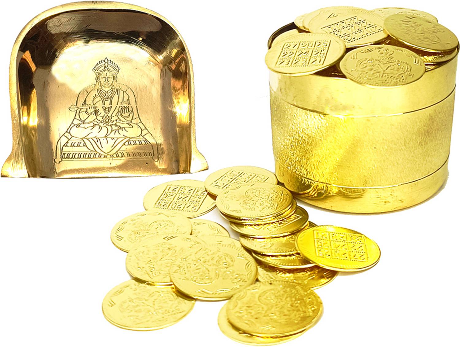 ATMDU Ayyappan Traders Lakshmi KuberaPadi with Lakshmi Kuber Coins & AnnaPoorani Muram Decorative Showpiece  -  5.5 cm