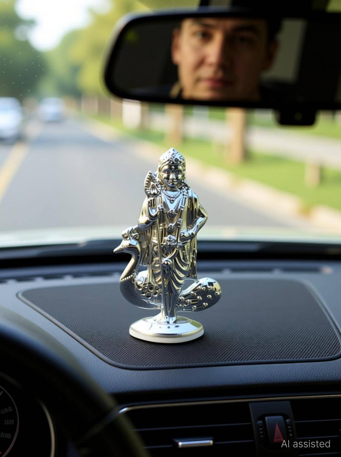 ASTRAMART God Murugan with Vel and Peacock Silver Statue for car dashboard Decorative Showpiece  -  6.5 cm
