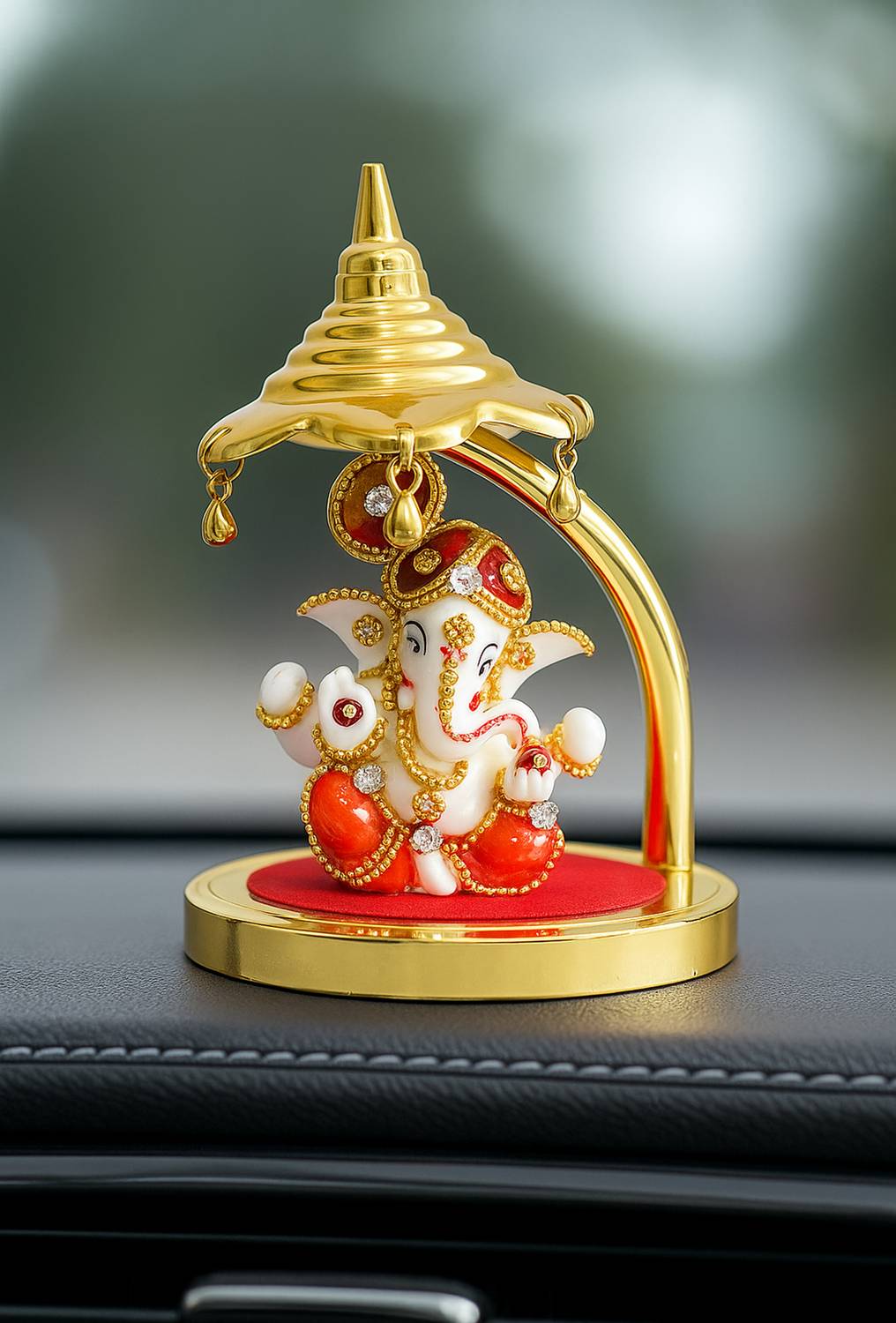 PRIMEFAIR Golden Mukut Lord Ganesha Idol for Office, Home Decoration, Car Dashboard Decorative Showpiece - 12 cm