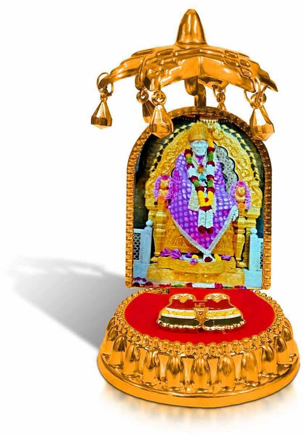 Adiguru God Shirdi Sai Baba Divine Idol with Charan Paduka & Umbrella Chhatra Statue Decorative Showpiece - 10 cm