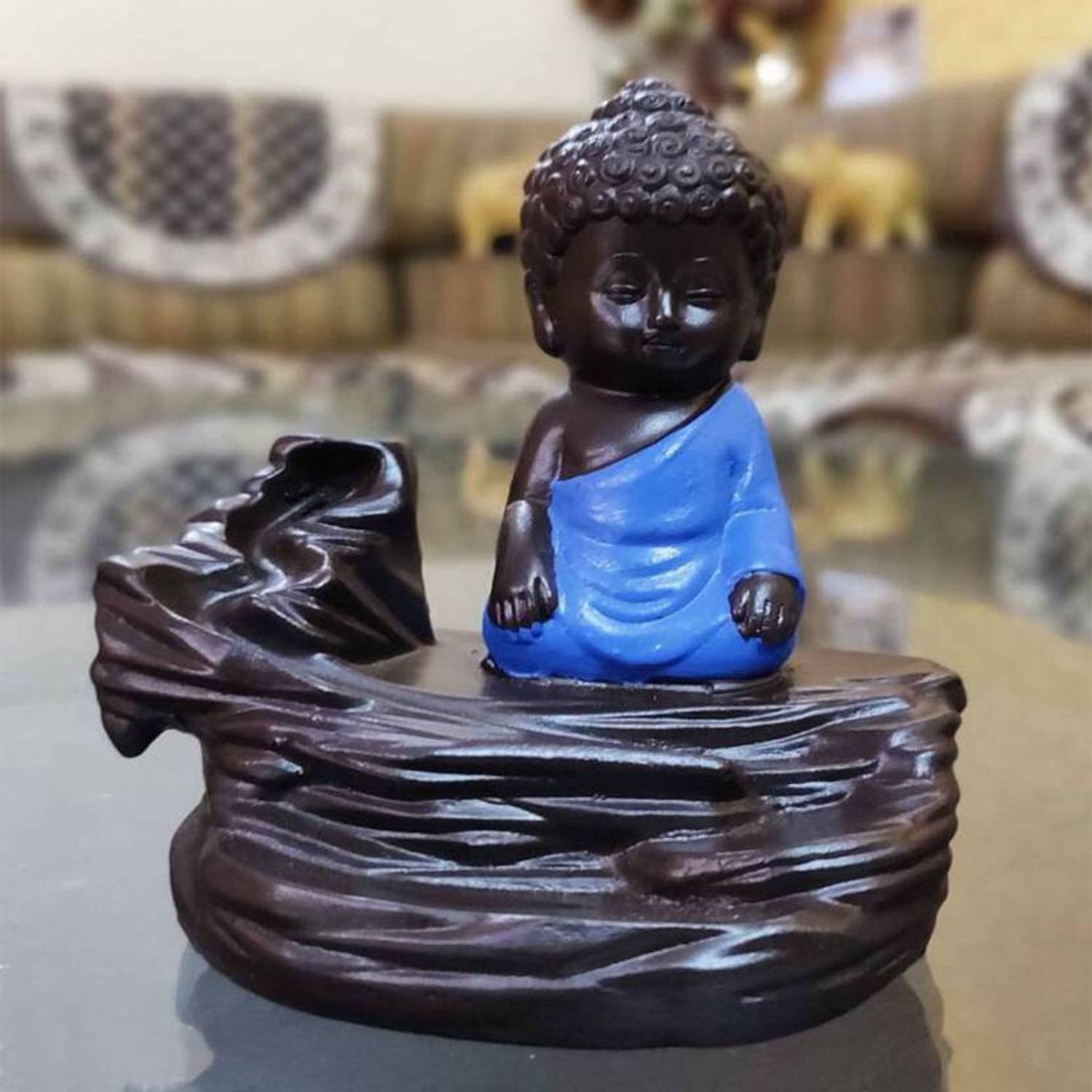 BECKON VENTURE Handicrafted Meditating Monk Buddha Smoke Backflow incense burner with 10 Smoke Backflow Incense Cone in Incense Sticks|decoration items for house|handicraft home decor|showpiece figurine|smoke fountain|buddha smoke fountain|Smoke waterfall fountain | Home Decor showpiece|table decorations items| handicraft items in Showpieces & Figurines|decorative items |Buddha Statue for Car Dashboard, Gifts And Home |Statues|statue for car|statue of gods| Showpiece gift sets| Showpiece & Figurnies |Showpieces in home| Decorative Showpiece - 11 cm