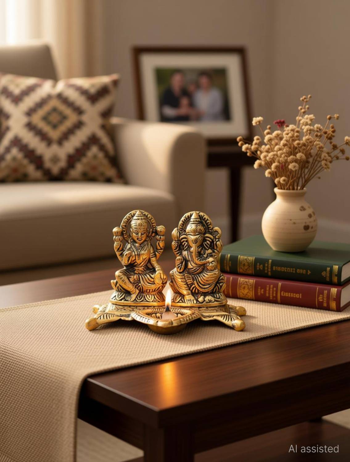 anil job works Metal Laxmi Ganesh Idol with Diya Showpiece for Home Decor and Gifts Decorative Showpiece - 12 cm