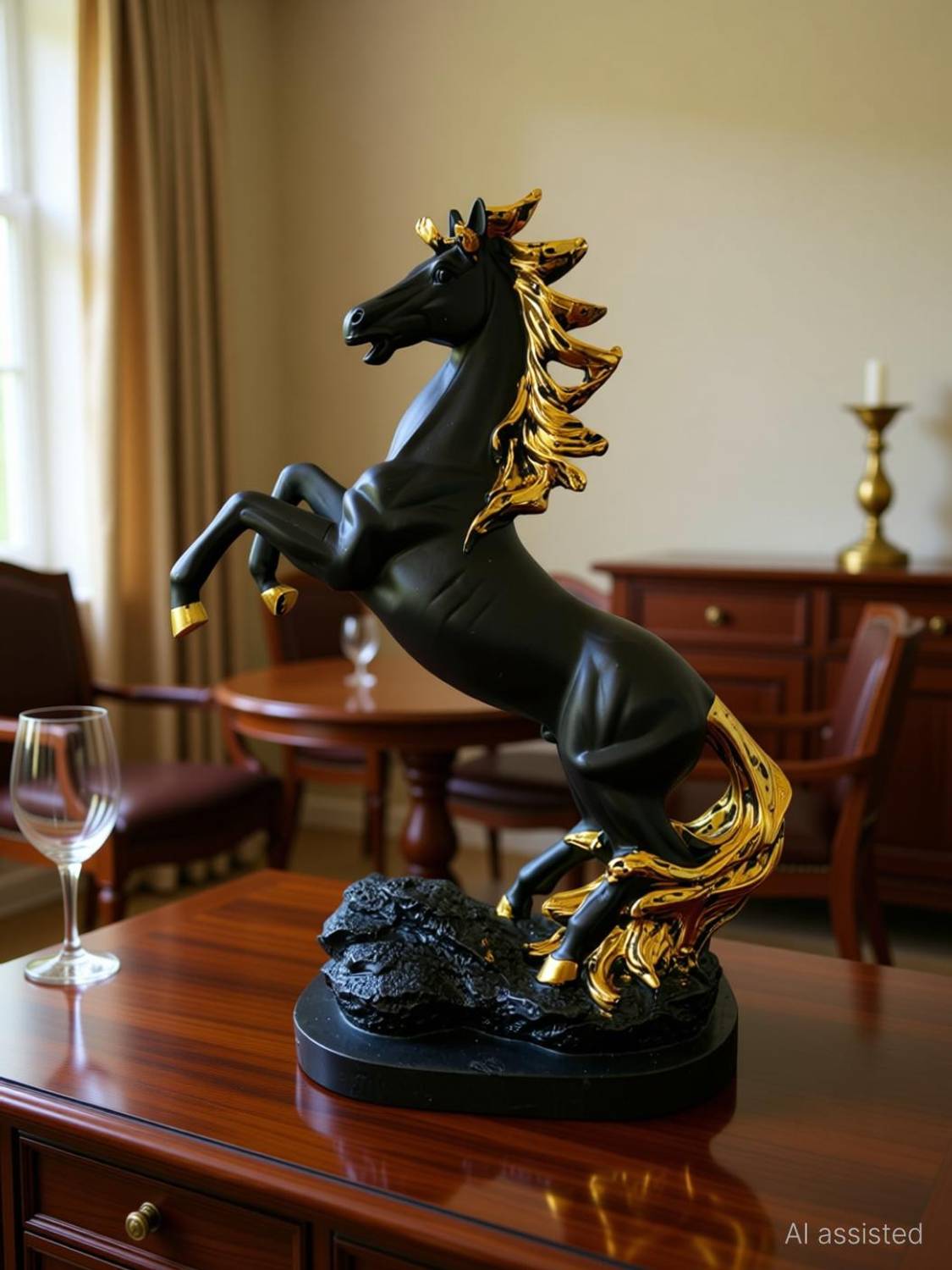 Yuvaansh Black Jumping Horse Showpiece - 35 cm