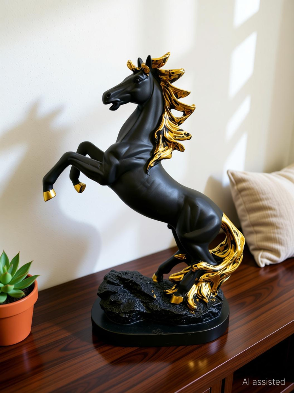 Image of Yuvaansh Creationss Black Jumping Horse Decorative Showpiece - 35 cm