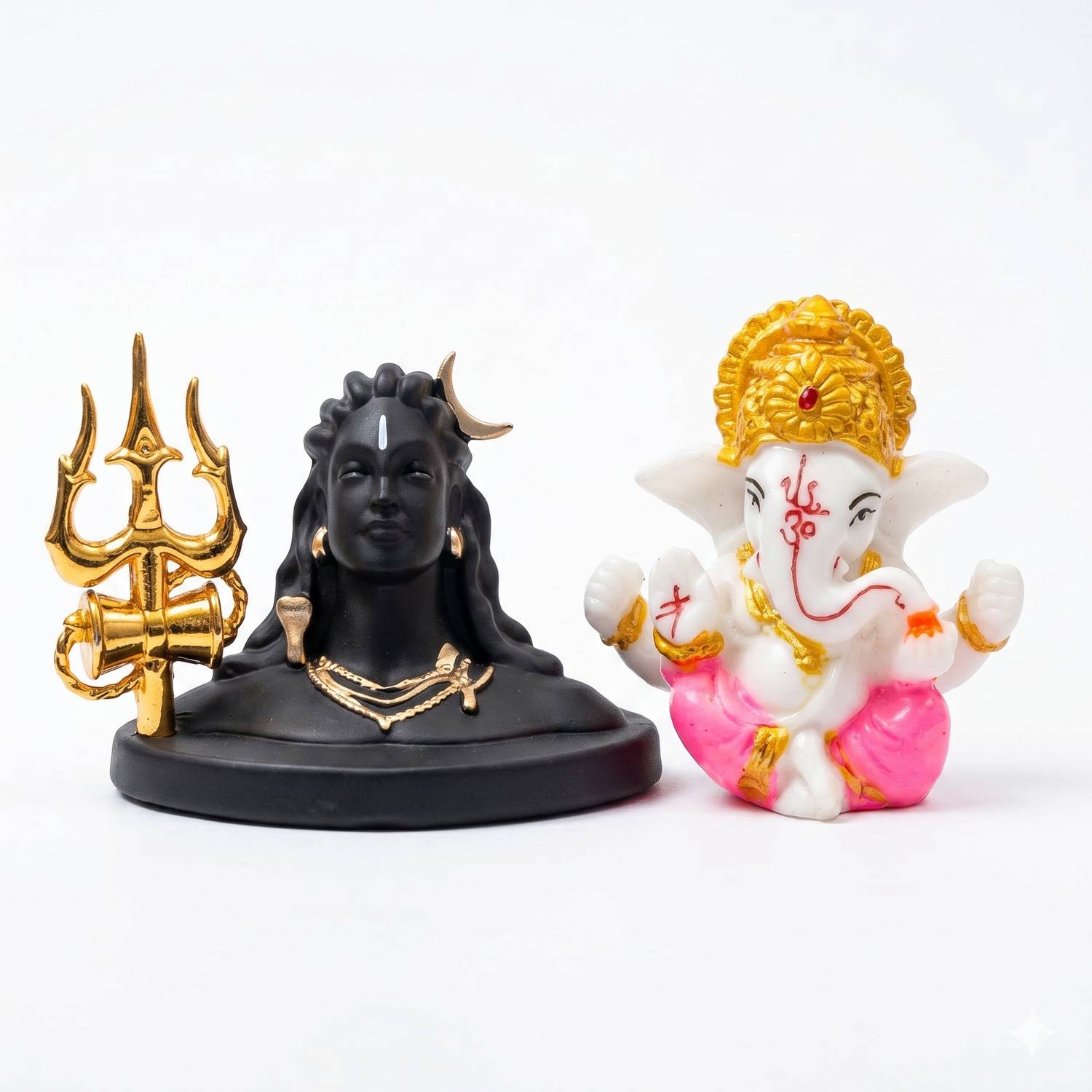 IDOLCRAFT Adiyogi & Ganesh Idol Set for Car Dashboard, Shiva & Ganesh Ji Idol Decorative Showpiece - 7 cm