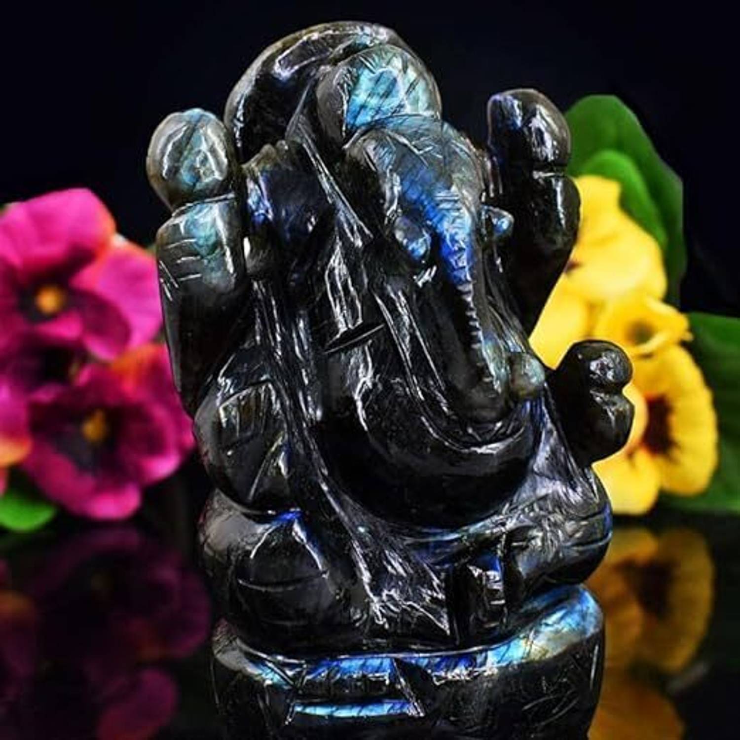 Devlink Natural Labradorite Crystal Stone Lord Ganesha Religious Figurine - 20g Decorative Showpiece  -  3 cm