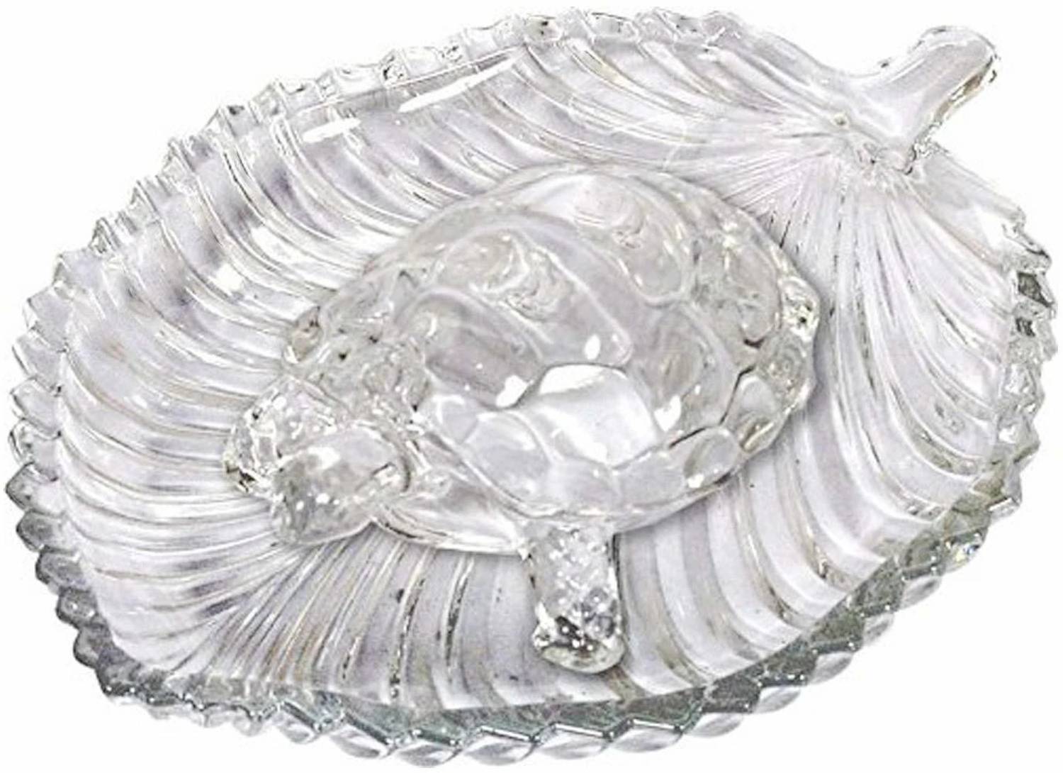 Aakriti Crystal Glass Turtle Tortoise with Leaf Plate for Good Luck & Wealth Creation for Feng Shui and Vastu Best Gift (Medium) Decorative Showpiece - 2.5 cm