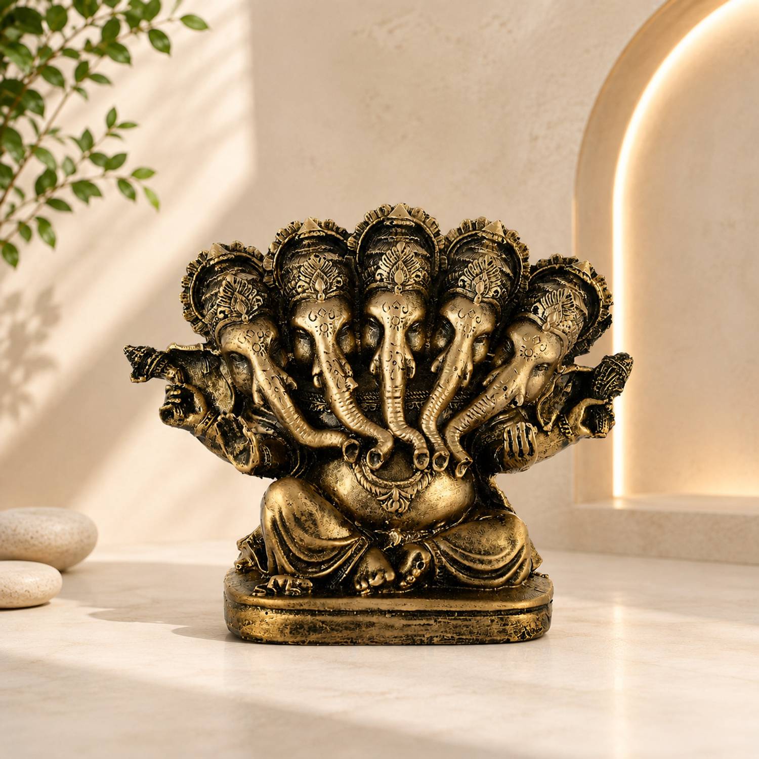 Miss Peach "Panchmukhi Ganesha Statue: Five-Faced Divine Guardian of Auspicious Beginnings" Decorative Showpiece  -  11 cm