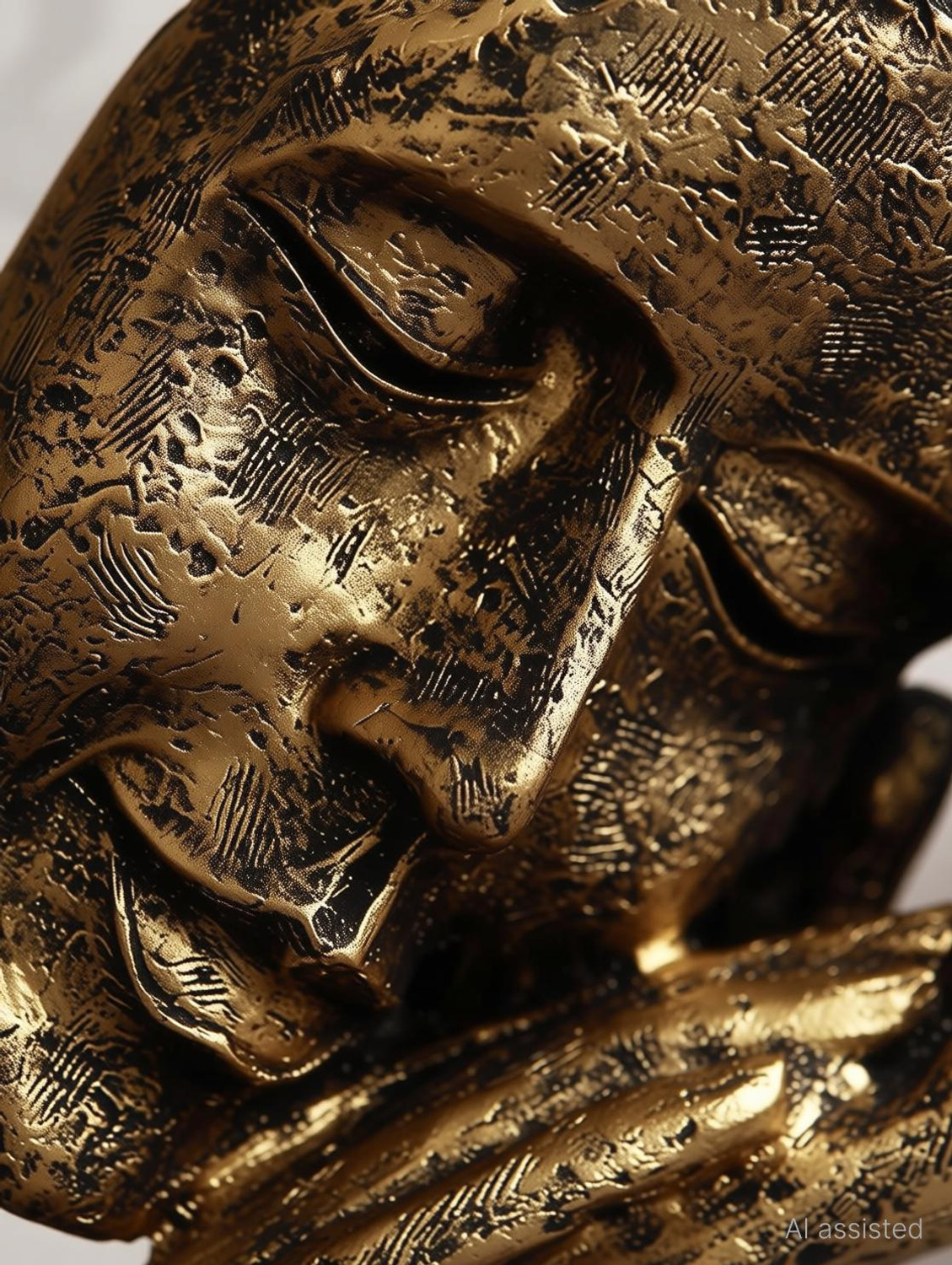Image of DAY CREATION DAY CREATION Antique Look Human Face Resting On Hands Handcrafted Polyresien Decorative Showpiece - 21 cm