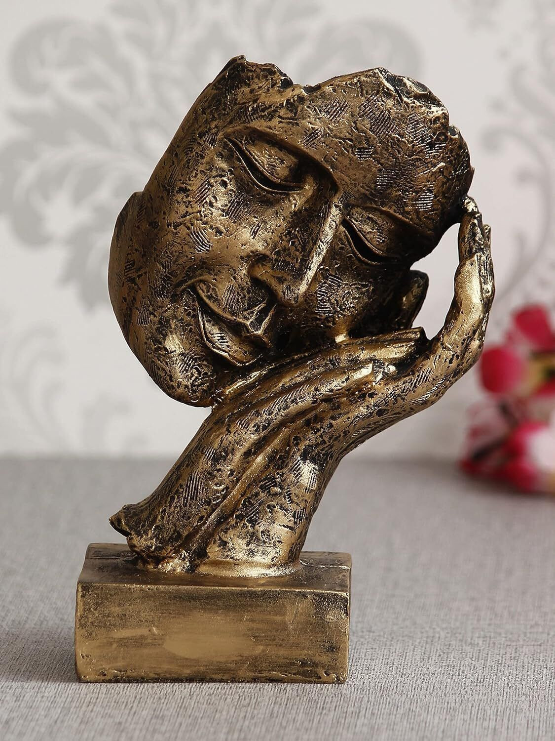Image of DAY CREATION DAY CREATION Antique Look Human Face Resting On Hands Handcrafted Polyresien Decorative Showpiece - 21 cm