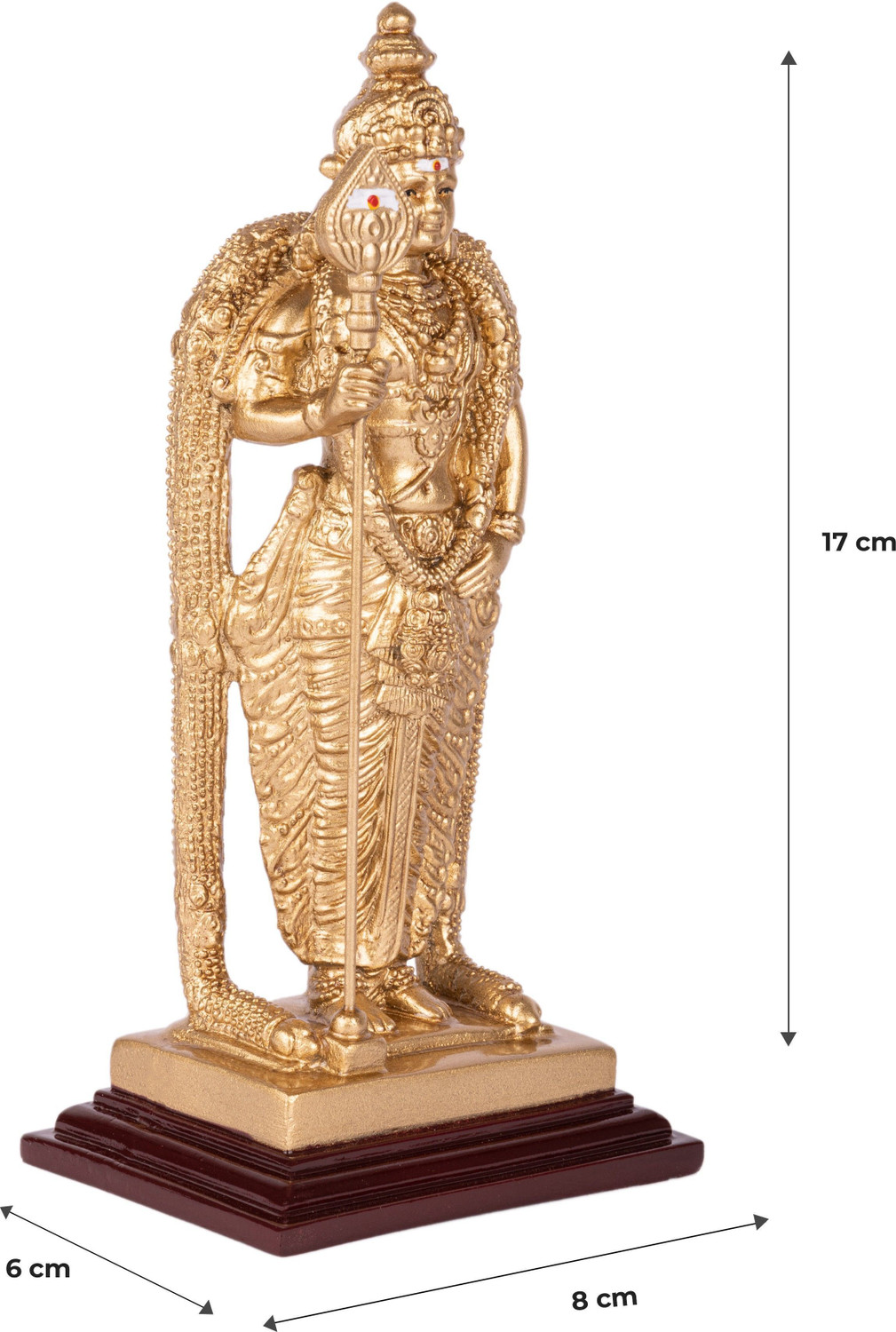 Image of Pathumalai Murugan Pathumalai Murugan Resin Idol | 17 cm (6 Inch) Gold Finish for Home Decorative Showpiece - 17 cm