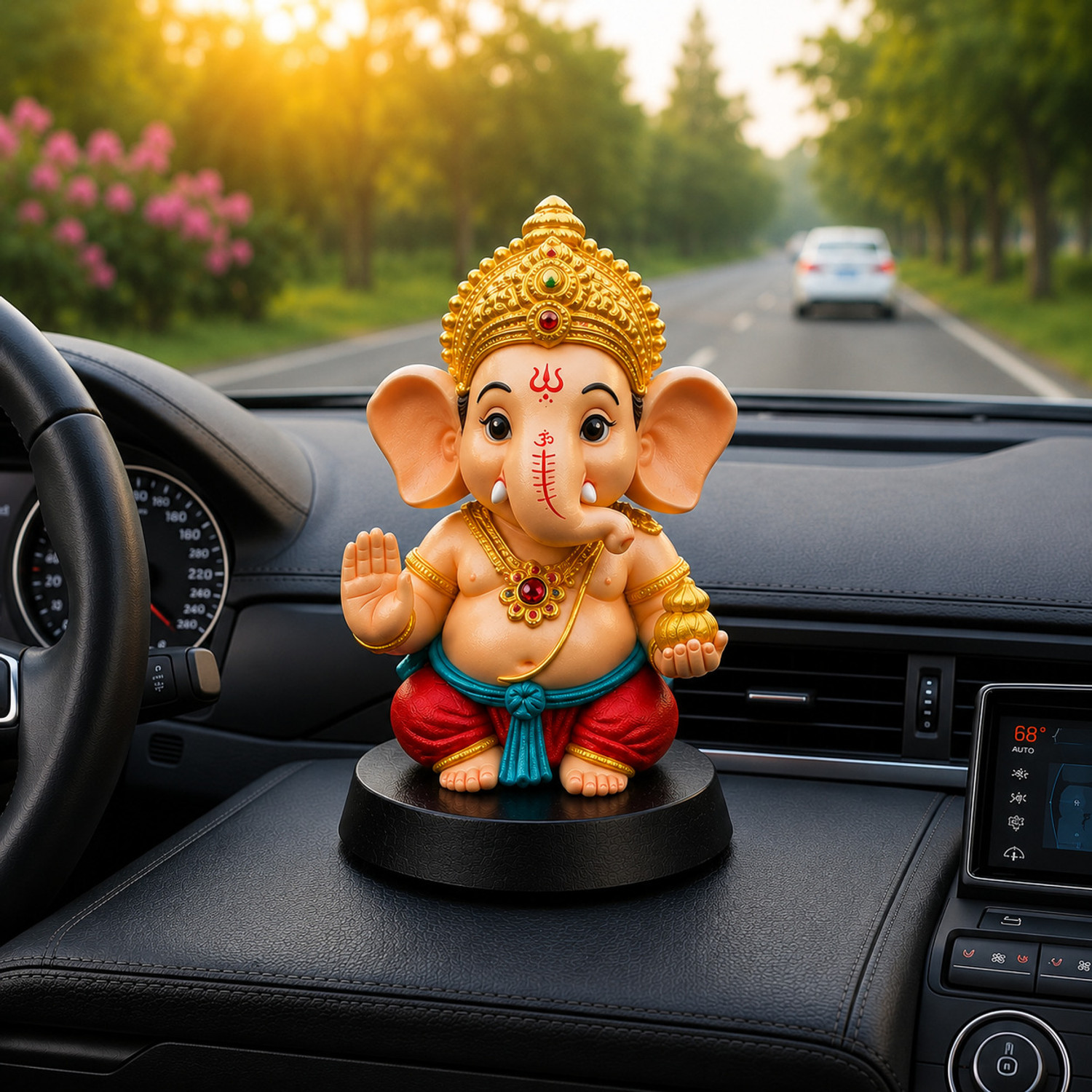 Image of Tendyzonal Tendyzonal GANESH Decorative Showpiece & Car Dashboard - 11 cm (Plastic, Gold) Decorative Showpiece - 11 cm