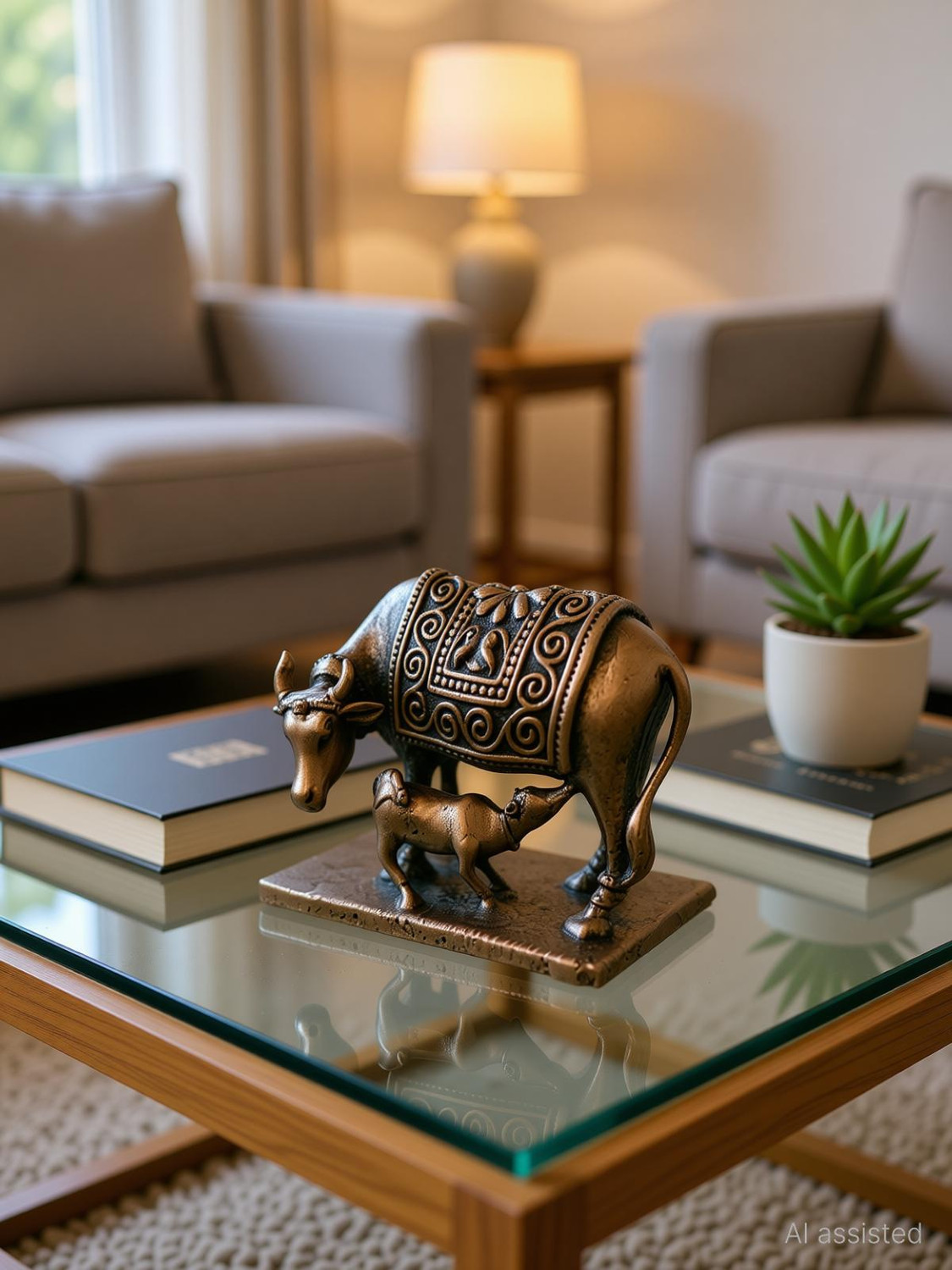Image of cow idols copper cow idol Decorative Showpiece - 3.5 cm (Copper, Brown)