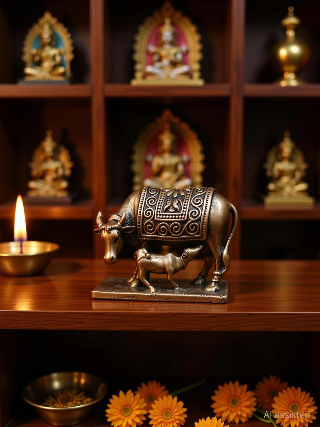 Image of cow idols copper cow idol Decorative Showpiece - 3.5 cm (Copper, Brown)