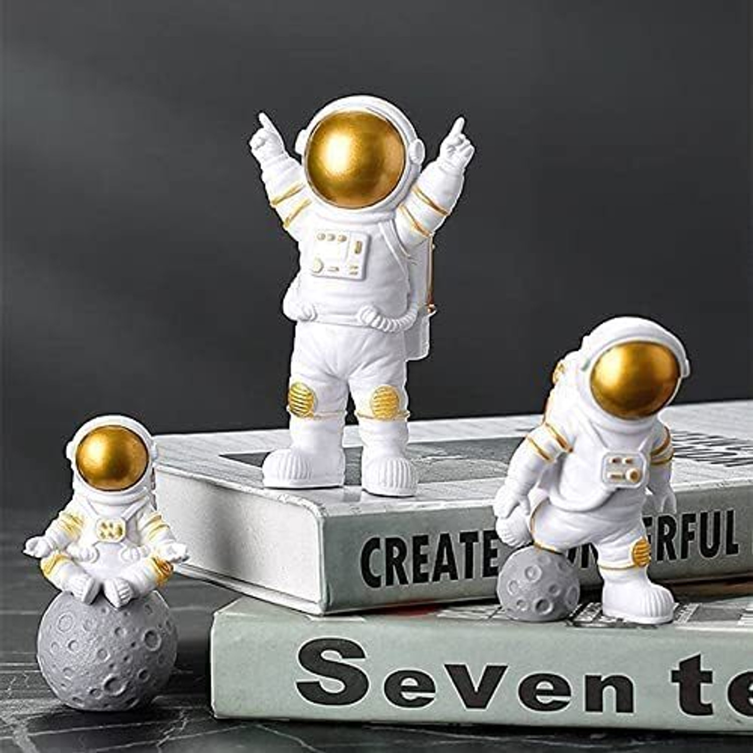 Image of pravia 3Pcs Astronaut Figures Decor Set Resin Astronaut Spaceman Statue