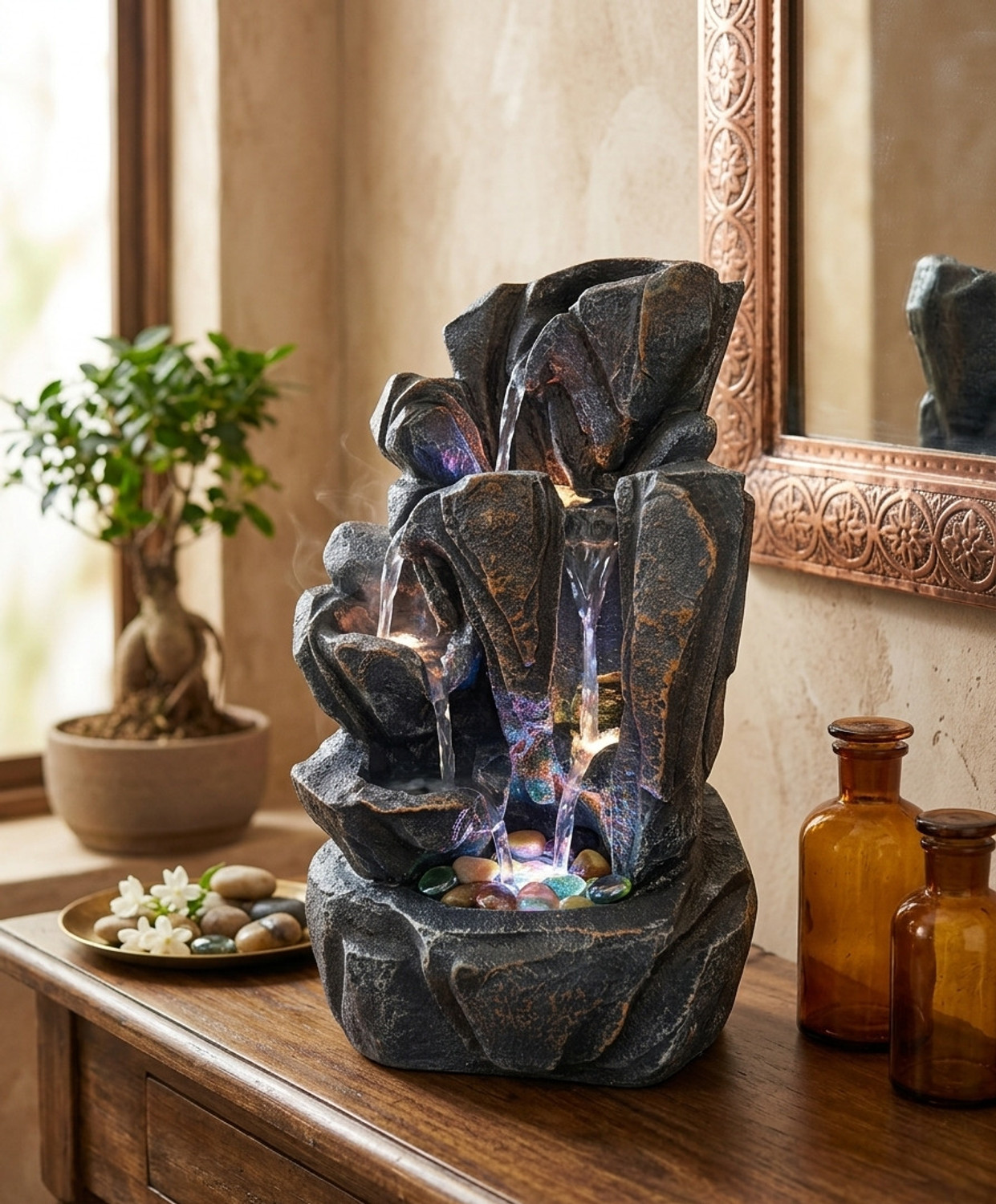 Image of SriMaa Ventures Premium Mountain Waterfall Fountain Indoor Outdoor Decorative Showpiece Decorative Showpiece - 42 cm
