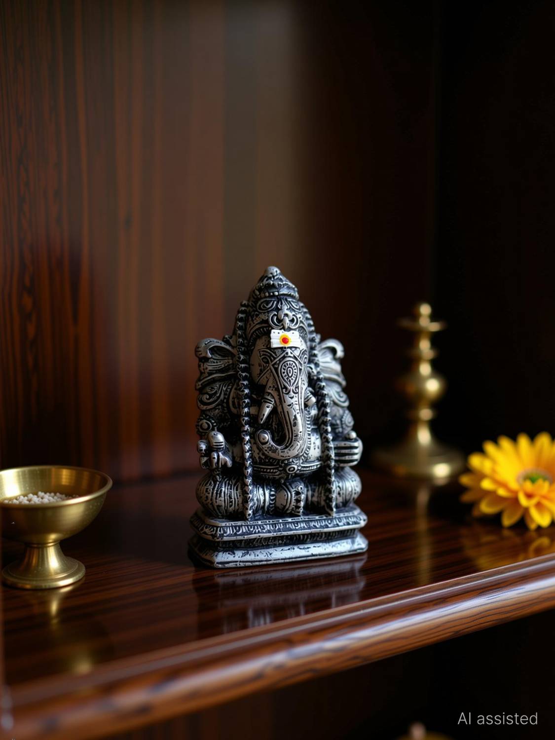 tskutty PILLAYARPATTI / KARPAGA VINAYAGA / GANESH /VINYAGAR SILVER COLOR POLYSTONE IDOL Decorative Showpiece - 9 cm