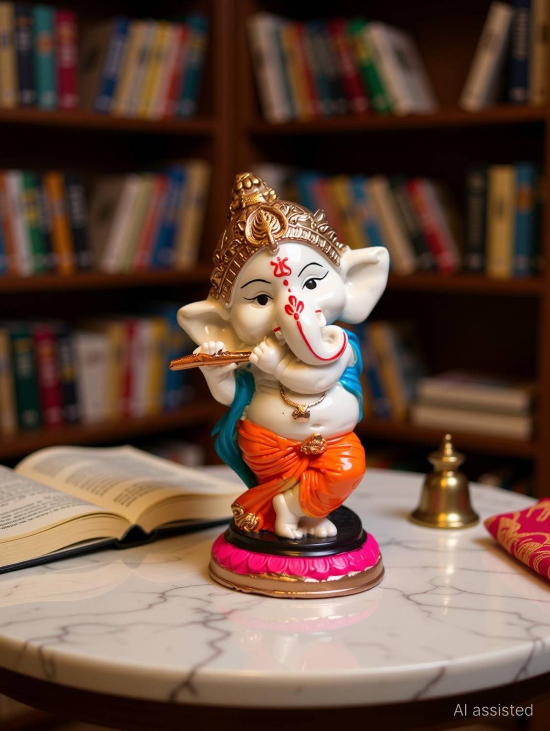 krishnagallery1 Dancing Flute Ganesh Murti , Ganesh Ji Murti, Love Couple, Ganesh Statue Decorative Showpiece - 15 cm