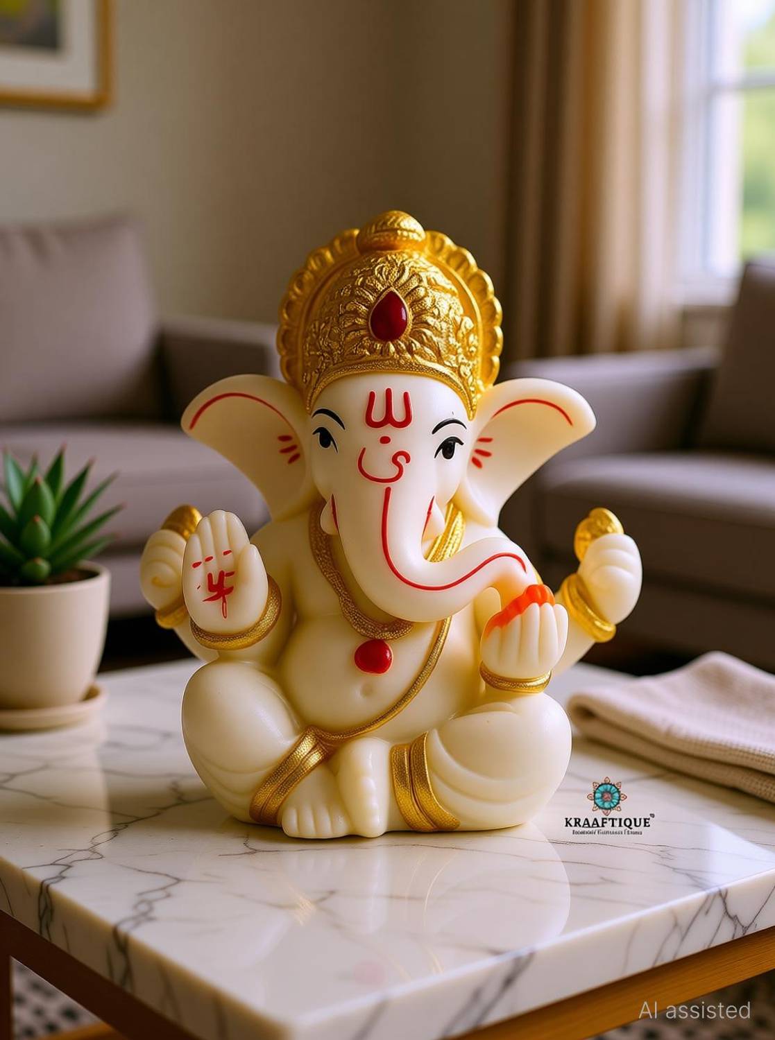 KRAAFTIQUE ARTS Lord Ganesha Idol for Car Dashboard, Home & Office Decorative Showpiece - 6 cm
