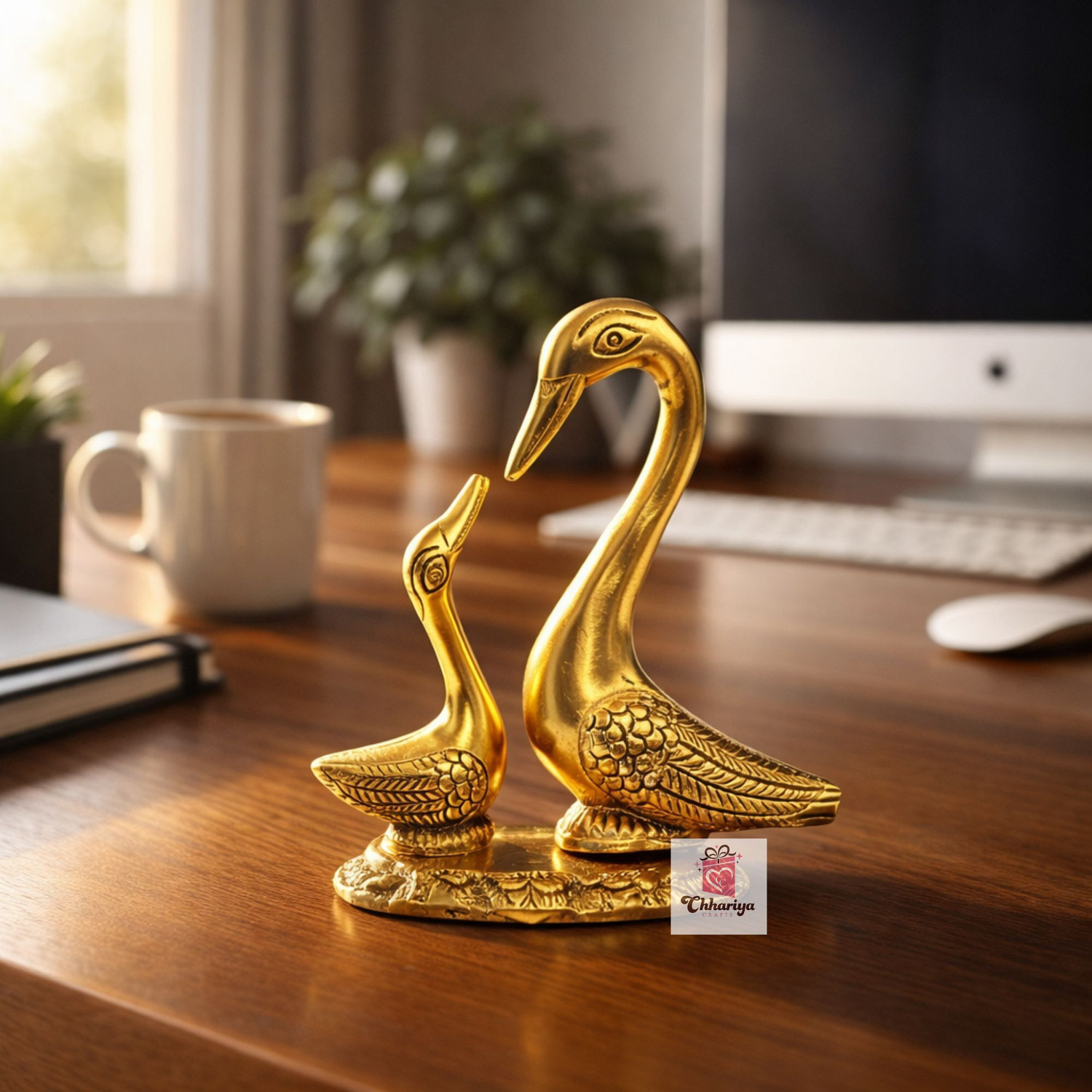 Image of Chhariya Crafts Pair of Kissing Duck Love Bird Gift Item For Living Room Decorative Showpiece - 14 cm