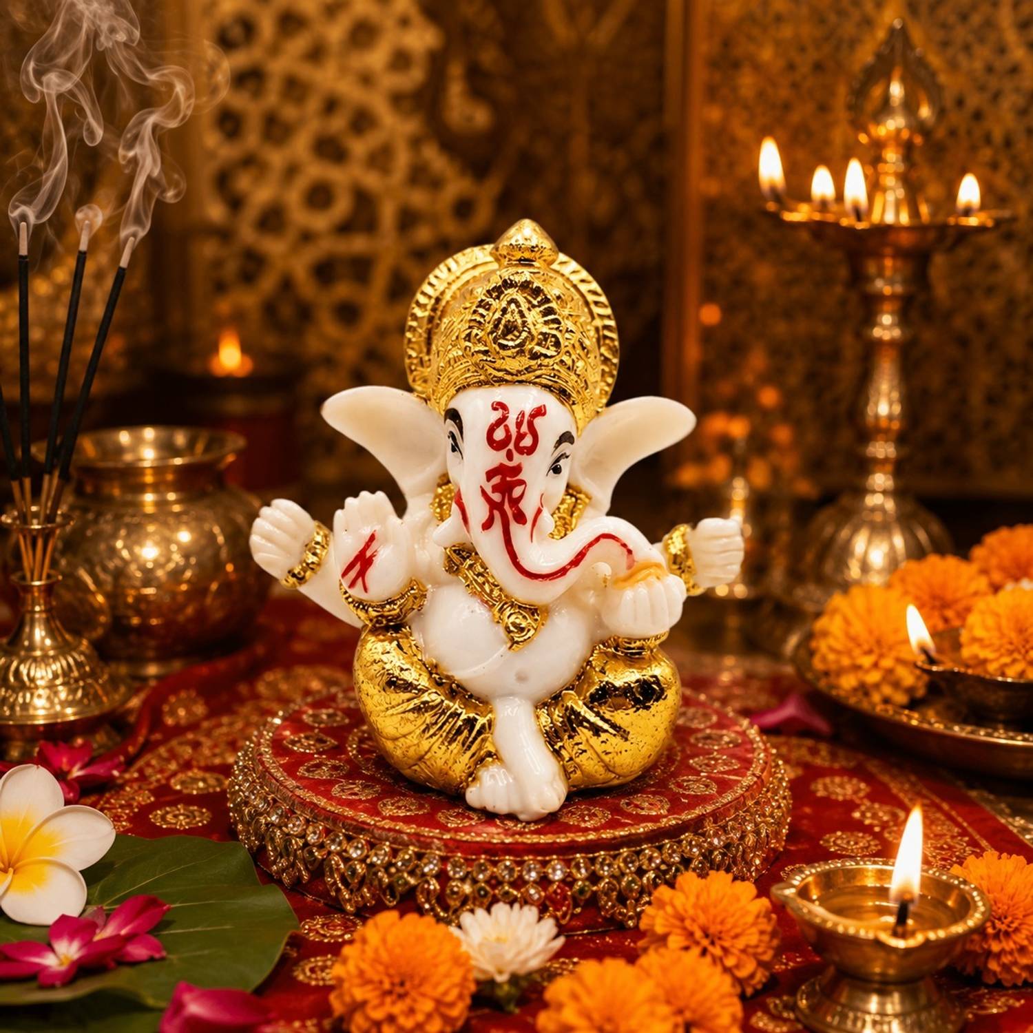 Puja Samagri Ghar Premium Polyresin Ganesha Idol for Car Dashboard, God of Success & Luck Decorative Showpiece - 7.62 cm