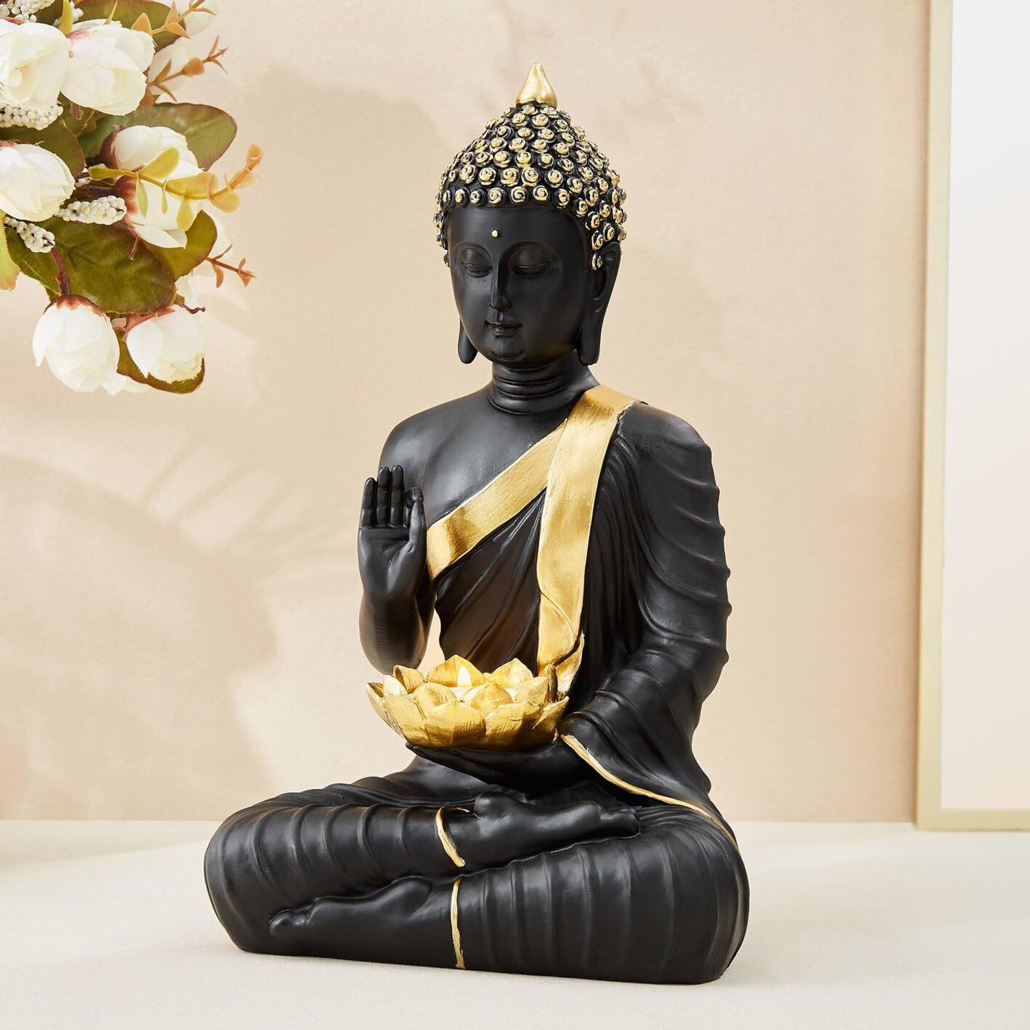 Image of Mishtukocrafts Meditating Sitting Buddha Statue showpiece Idol Home Decor Living Room Gifts Decorative Showpiece - 27 cm