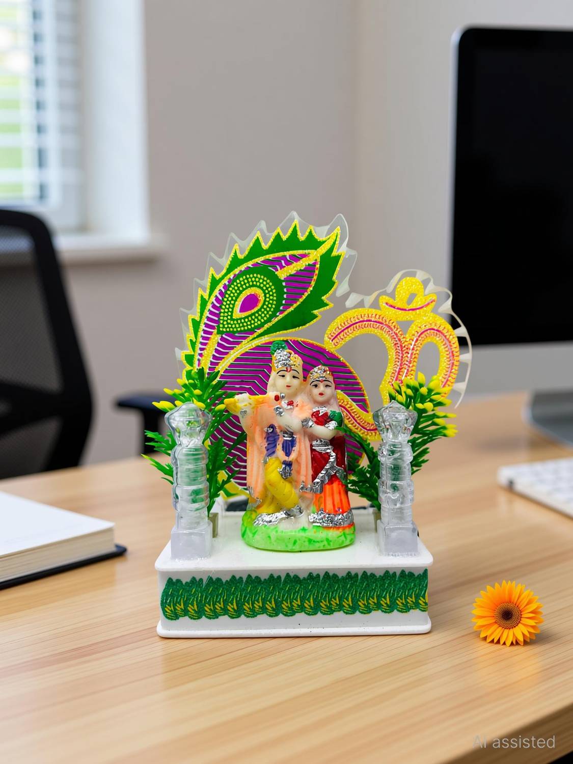 AARTISH Radha Krishna Idol with LED Light | Table & Office Décor | Spiritual Gift Decorative Showpiece - 16 cm