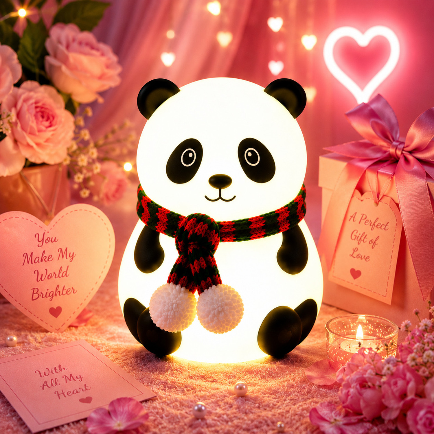 Image of HUBZONES Panda Animal Night Lamp Soft Silicone LED Touch Light Rechargeable Gift for Baby Decorative Showpiece - 13 cm