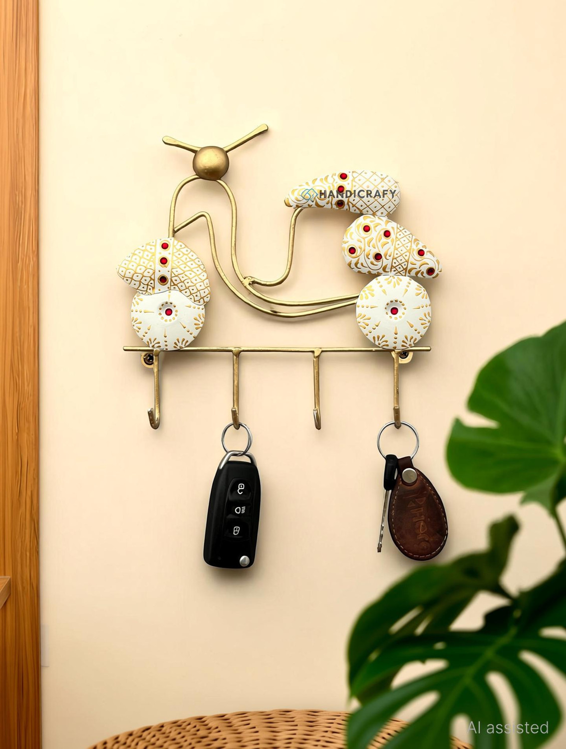 Image of Handicrafy Wall Hanging White Metal Scooter Key Holder Decorative Showpiece - 23 cm