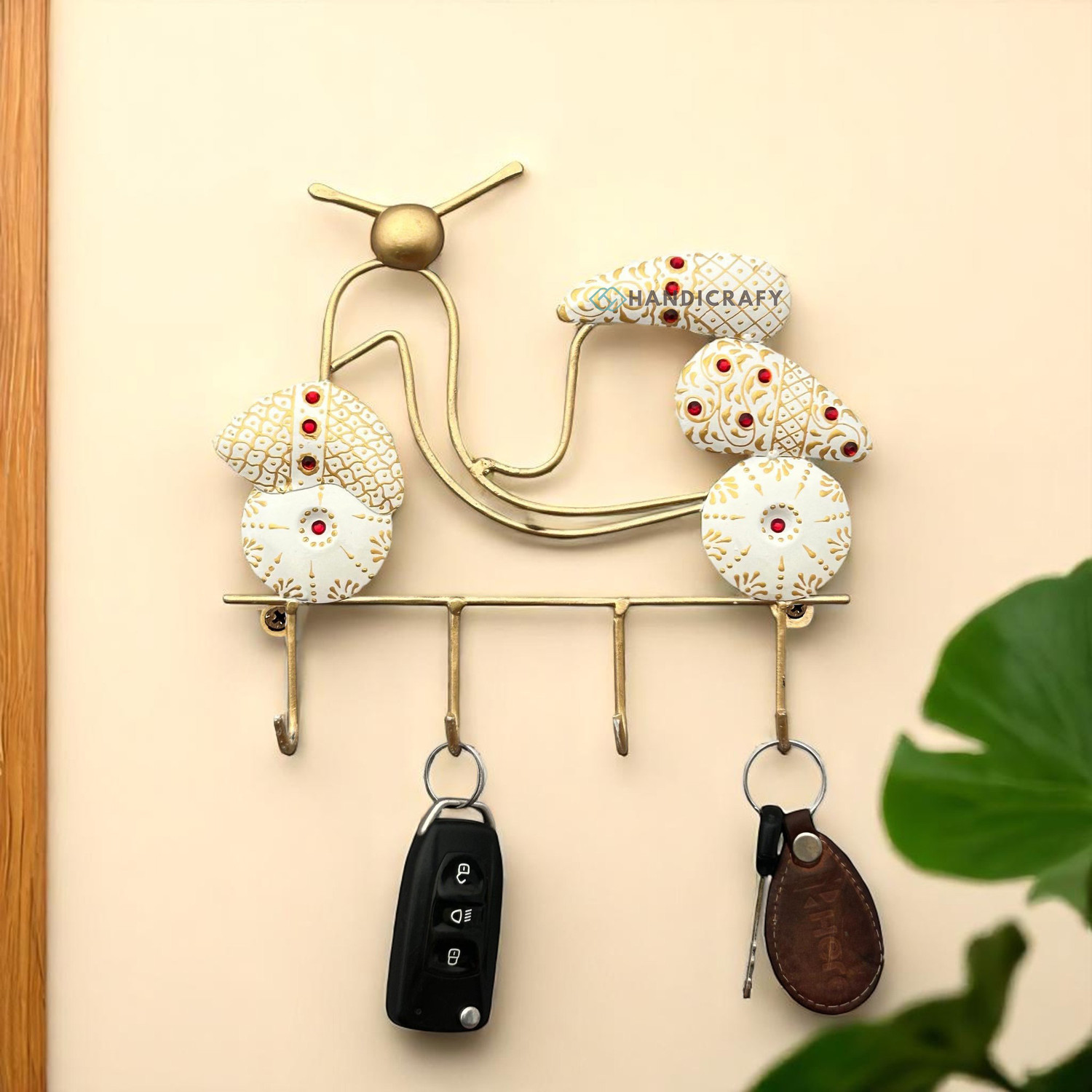 Image of Handicrafy Wall Hanging White Metal Scooter Key Holder Decorative Showpiece - 23 cm