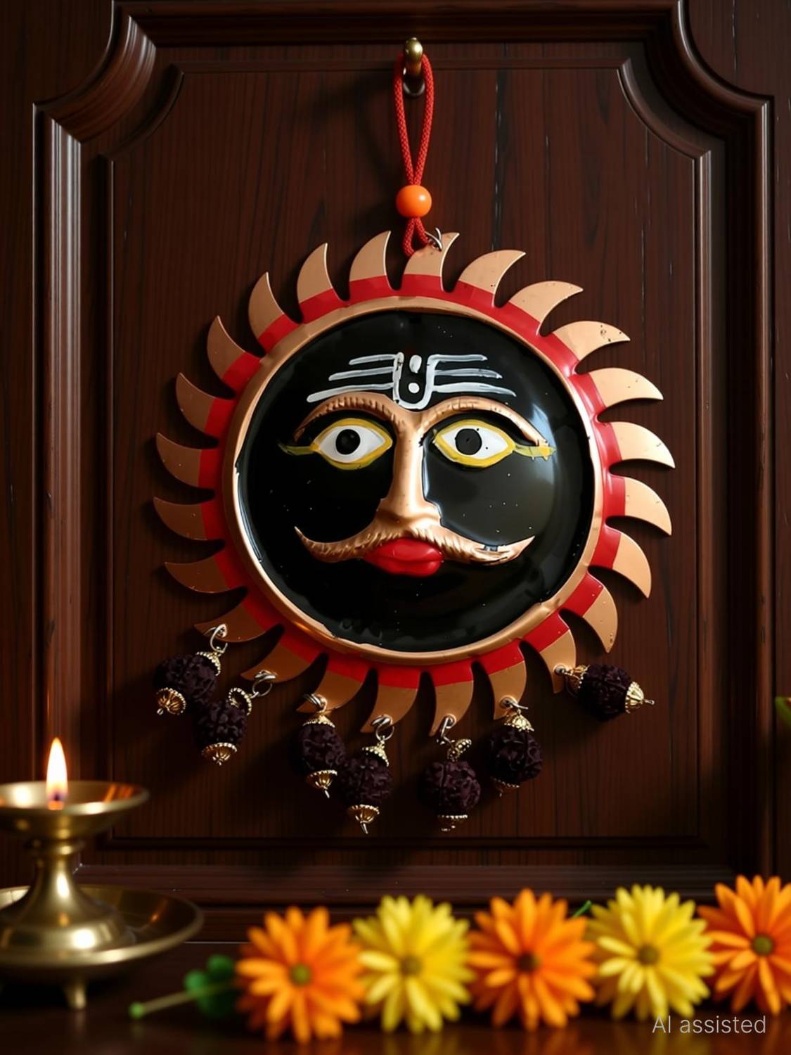 BNE Surya dev idol,sun idol for car,copper sun for wall hanging Decorative Showpiece - 7.62 cm